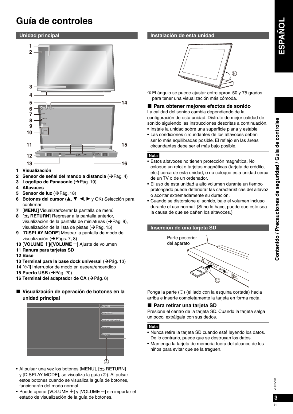 Guía de controles, Esp añol | Panasonic MW20EG User Manual | Page 51 / 124