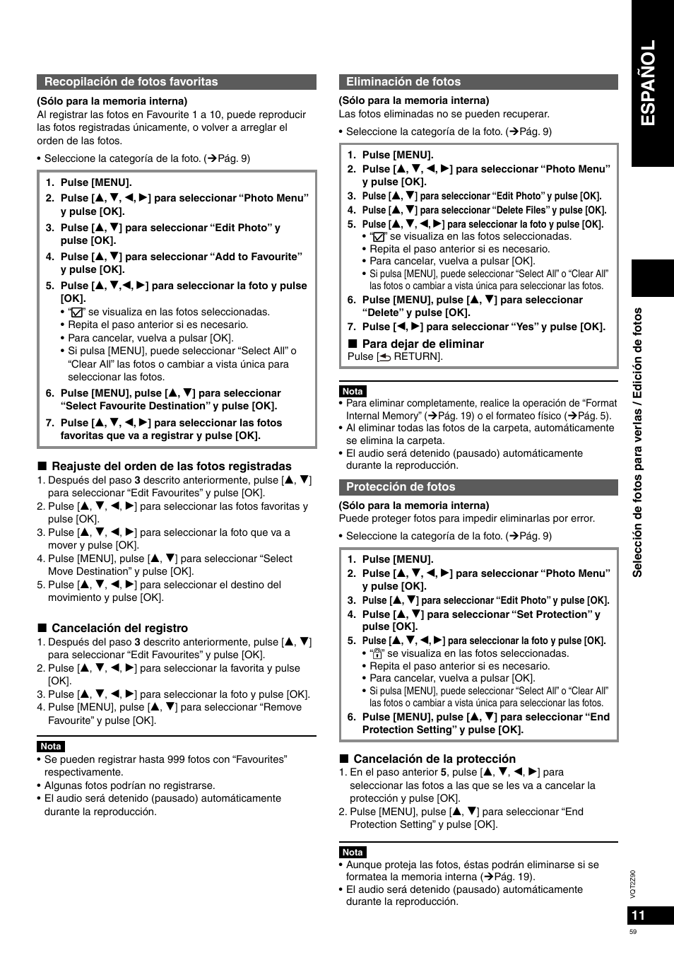 Esp añol | Panasonic MW20EG User Manual | Page 59 / 124