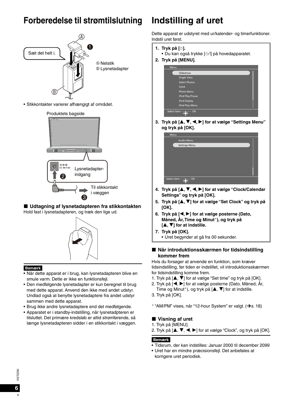 Indstilling af uret, Forberedelse til strømtilslutning, 1a b | Panasonic MW20EG User Manual | Page 6 / 124