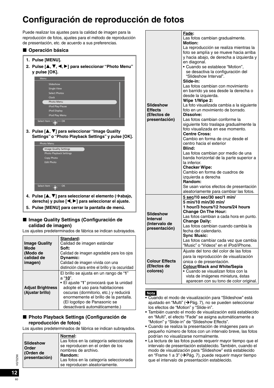 Confi guración de reproducción de fotos | Panasonic MW20EG User Manual | Page 60 / 124