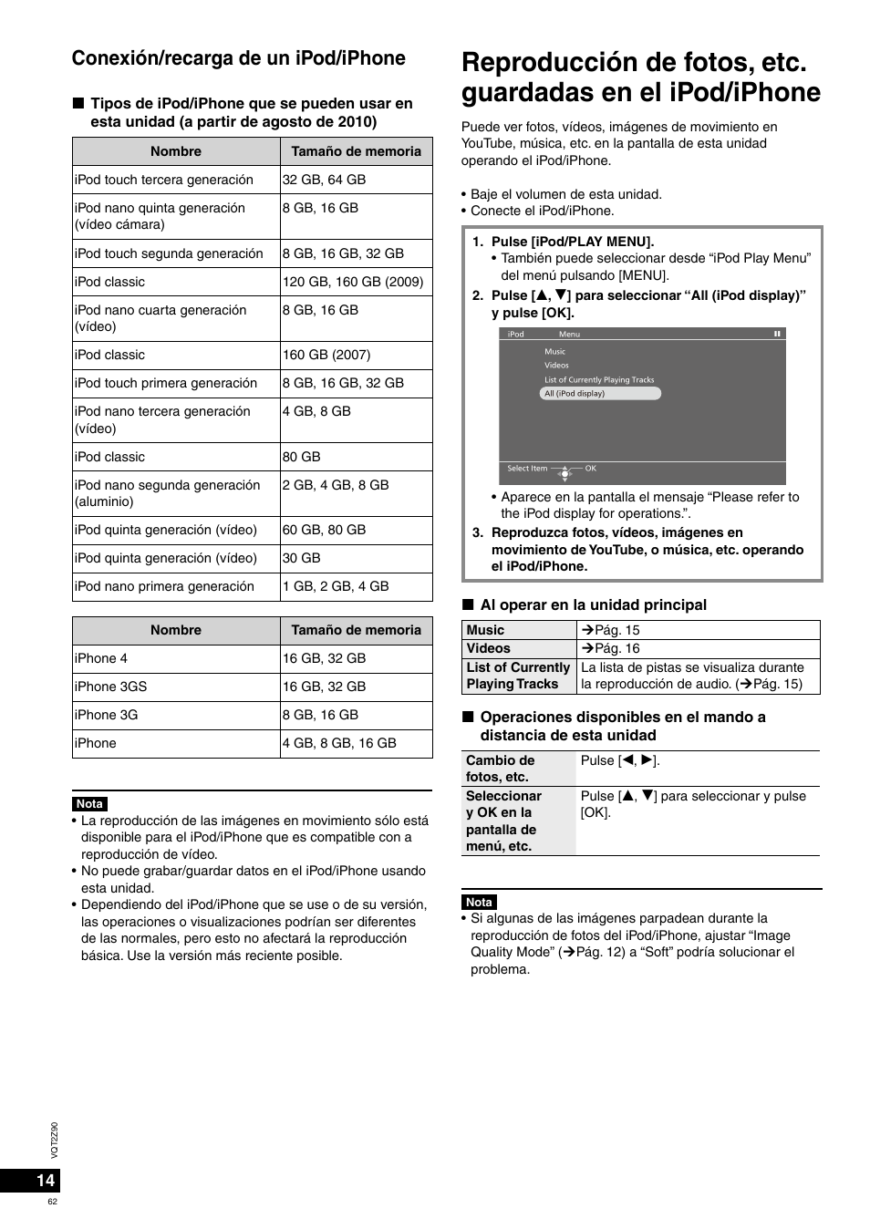 Conexión/recarga de un ipod/iphone | Panasonic MW20EG User Manual | Page 62 / 124