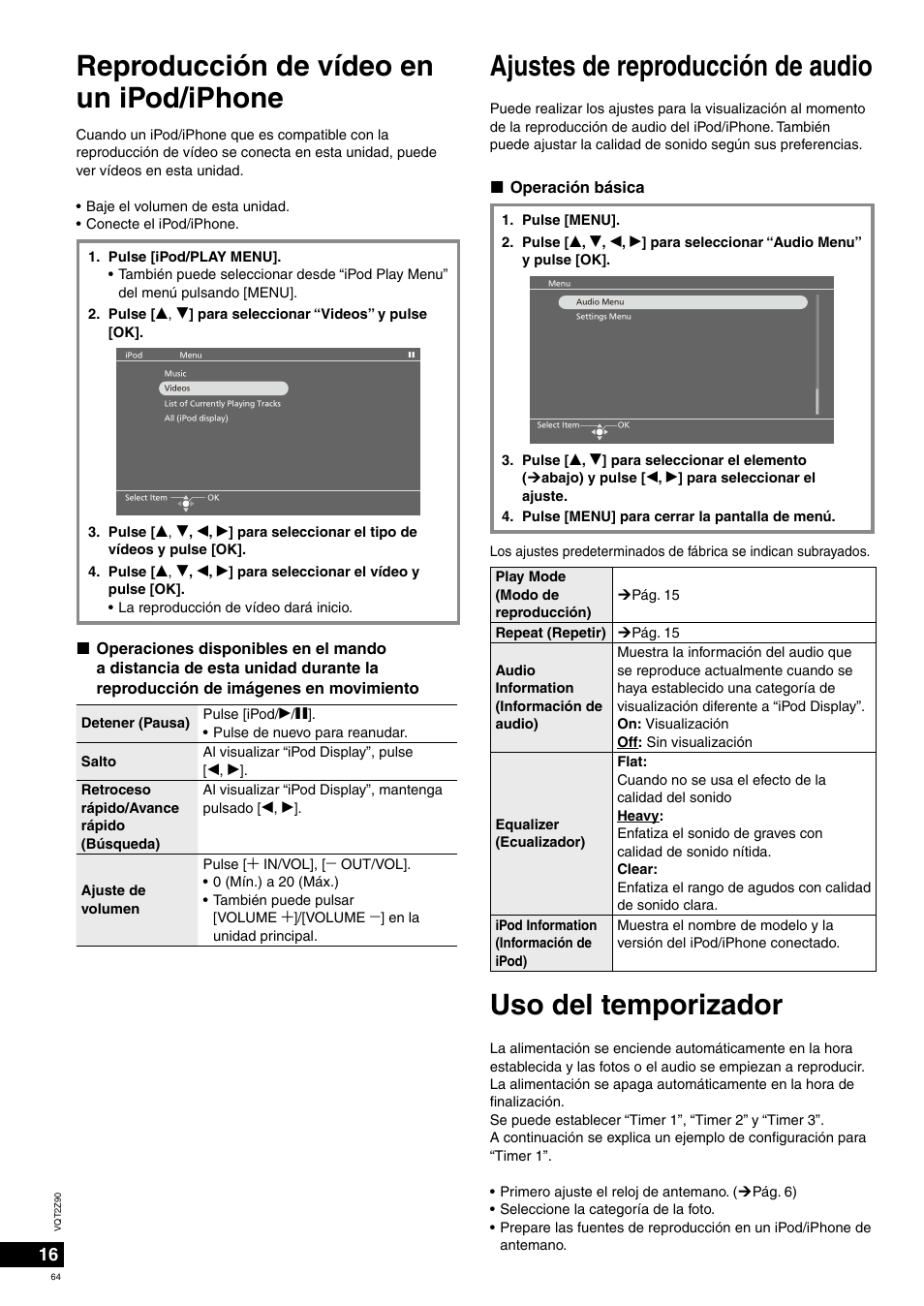 Ajustes de reproducción de audio | Panasonic MW20EG User Manual | Page 64 / 124