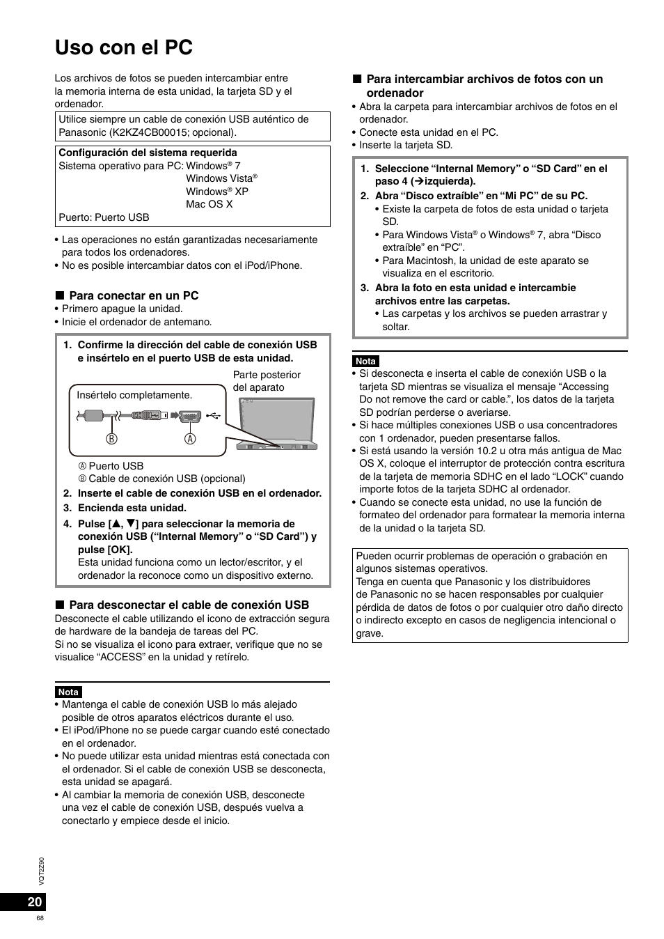 Uso con el pc | Panasonic MW20EG User Manual | Page 68 / 124