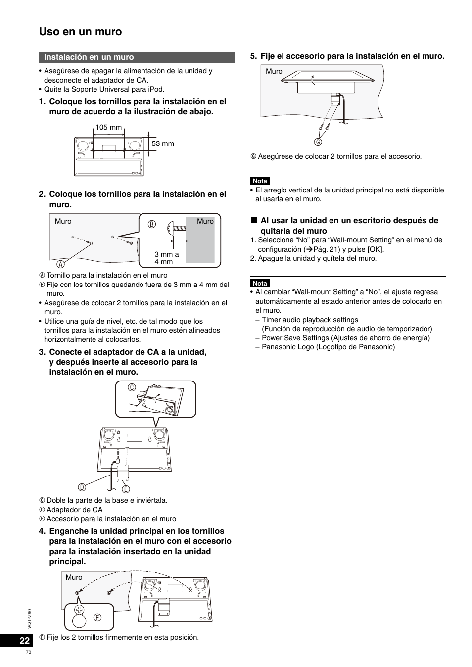 Uso en un muro, Cd e | Panasonic MW20EG User Manual | Page 70 / 124