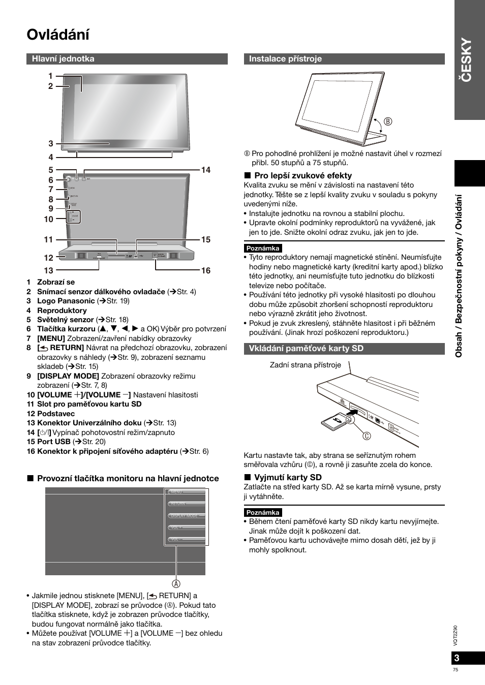 Ovládání, Èesky | Panasonic MW20EG User Manual | Page 75 / 124