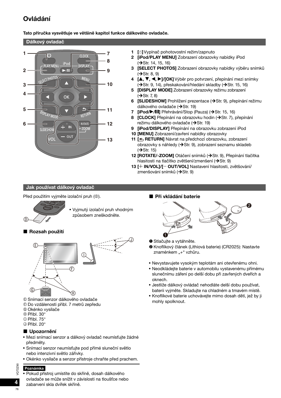 Ovládání | Panasonic MW20EG User Manual | Page 76 / 124