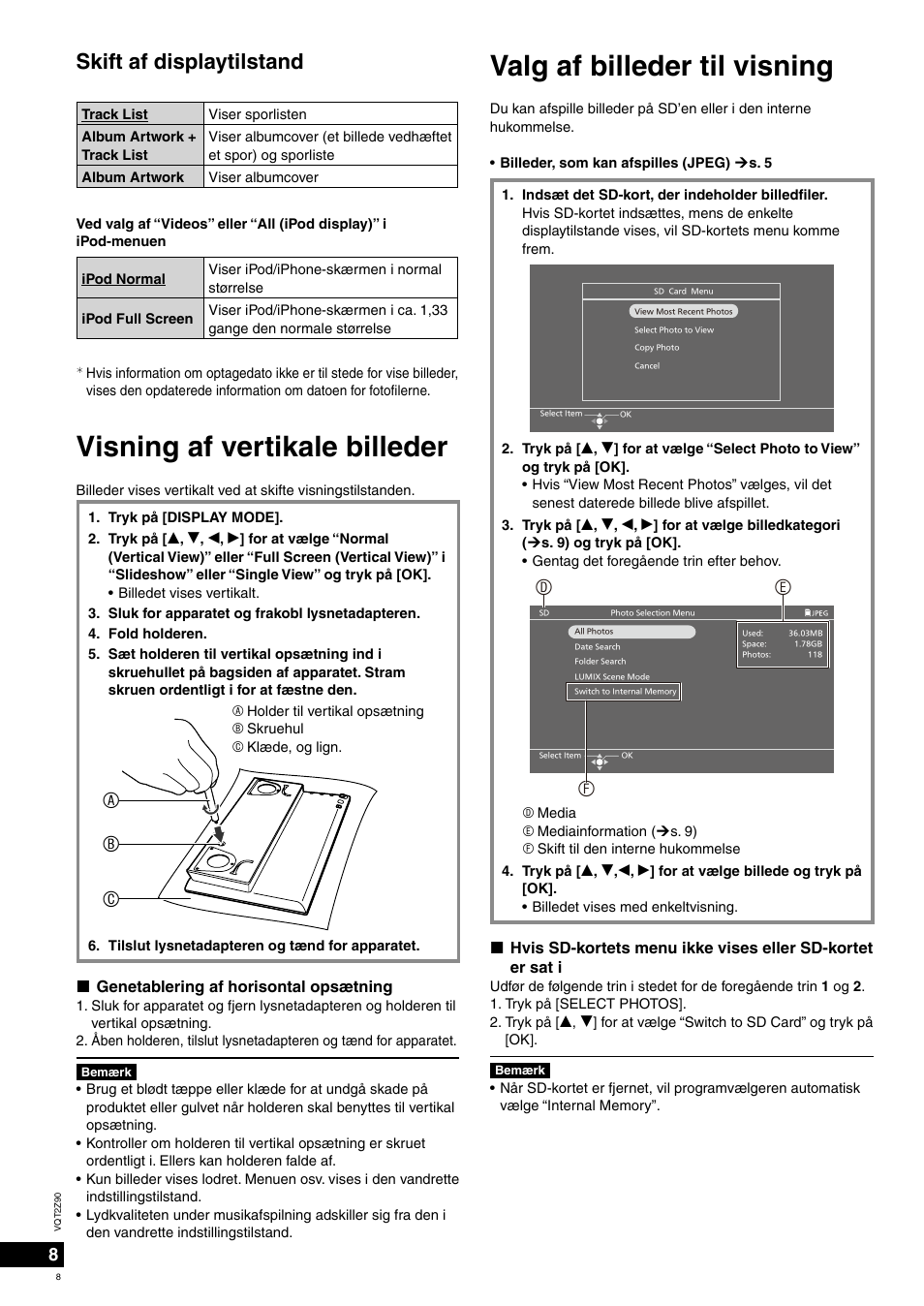Ab c, Skift af displaytilstand | Panasonic MW20EG User Manual | Page 8 / 124