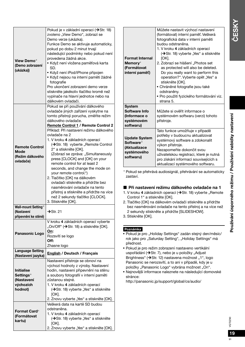 Èesky | Panasonic MW20EG User Manual | Page 91 / 124