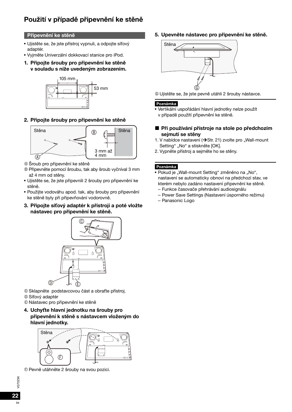 Použití v pøípadì pøipevnìní ke stìnì, Cd e | Panasonic MW20EG User Manual | Page 94 / 124
