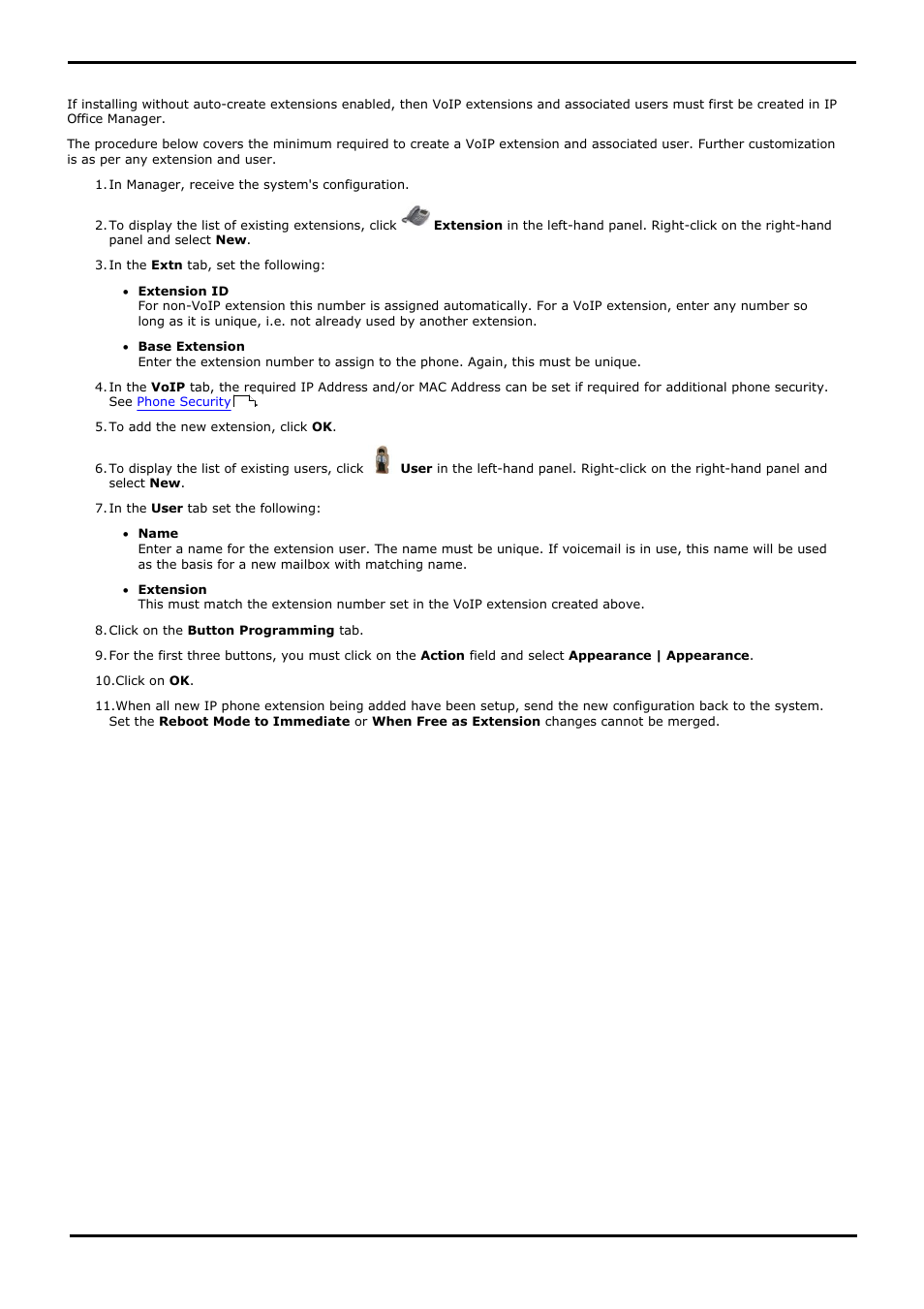 Manually creating extensions, 2 manually creating extensions, Installation. see | Avaya IP Office 4.2 User Manual | Page 31 / 88