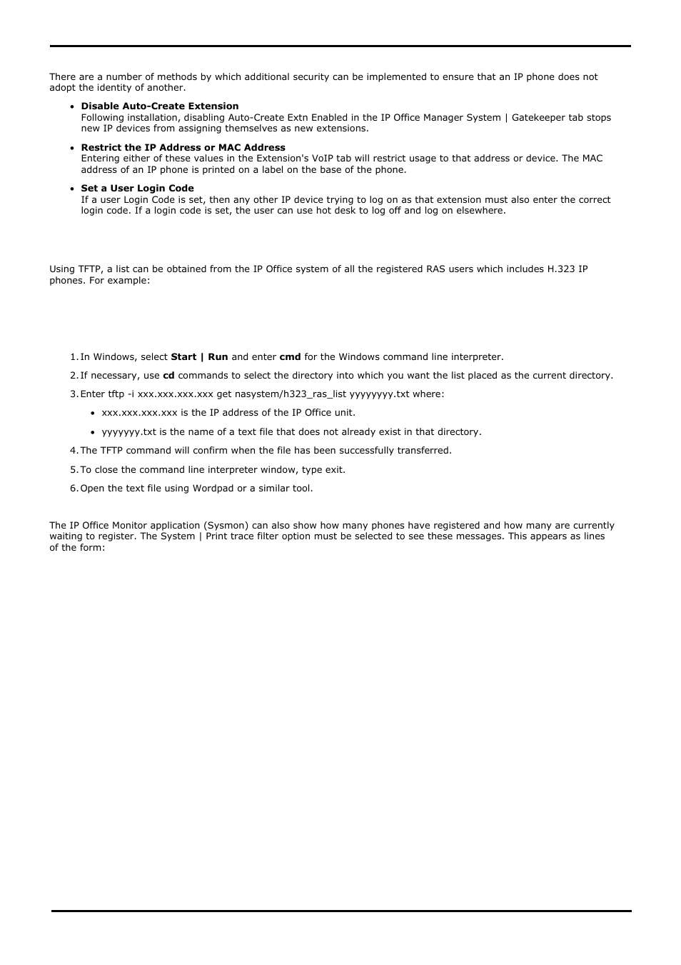 Phone security, Listing registered phones, 7 phone security | 8 listing registered phones | Avaya IP Office 4.2 User Manual | Page 36 / 88