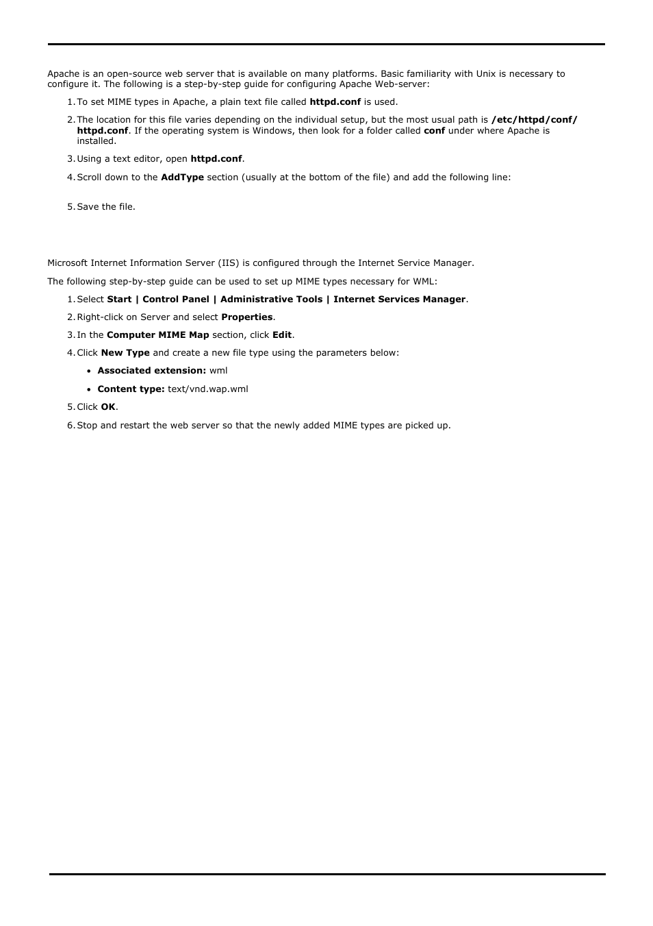 Apache web server wml configuration, Microsoft iis web server wml configuration, 3 apache web server wml configuration | 4 microsoft iis web server wml configuration | Avaya IP Office 4.2 User Manual | Page 74 / 88