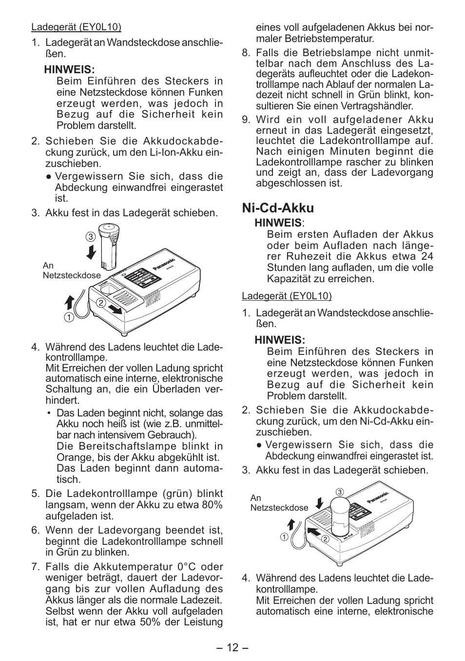 Ni­cd­akku | Panasonic EY0L10 User Manual | Page 12 / 72