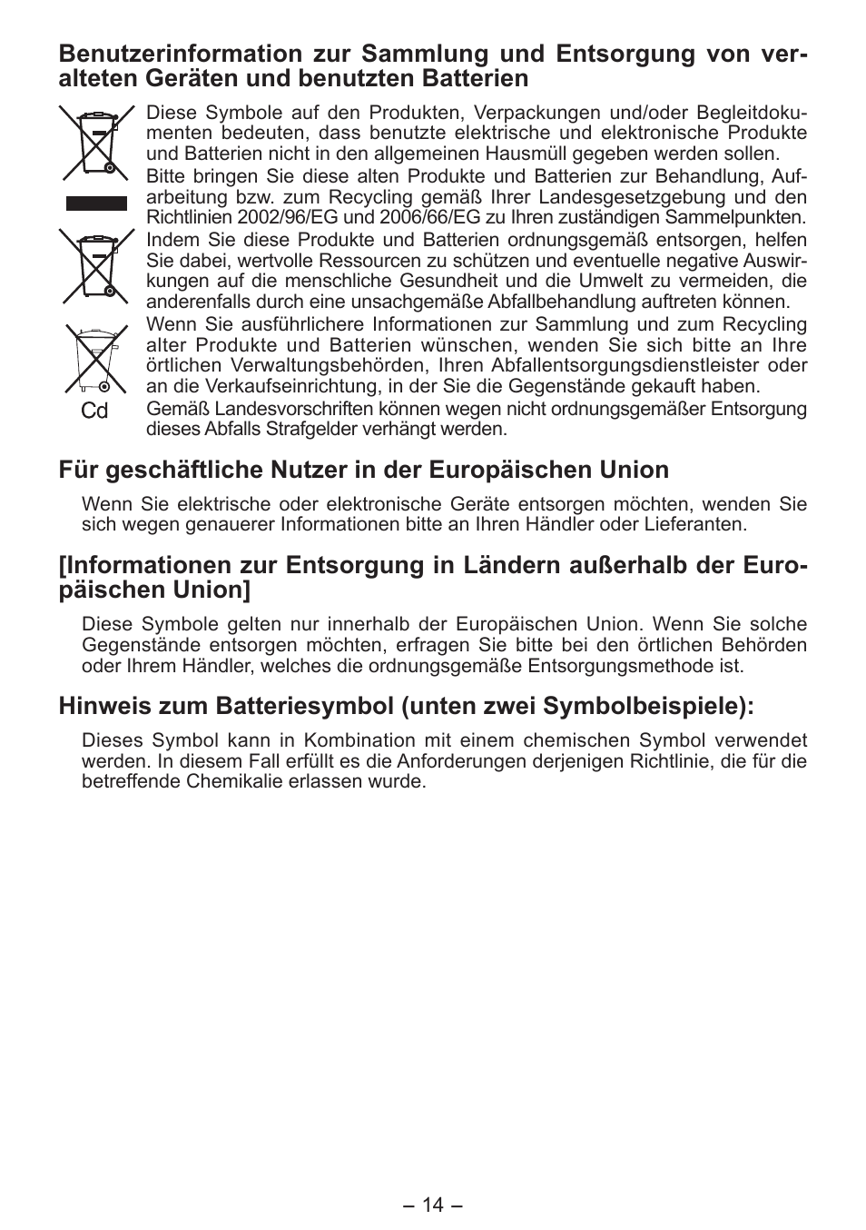 Für geschäftliche nutzer in der europäischen union | Panasonic EY0L10 User Manual | Page 14 / 72