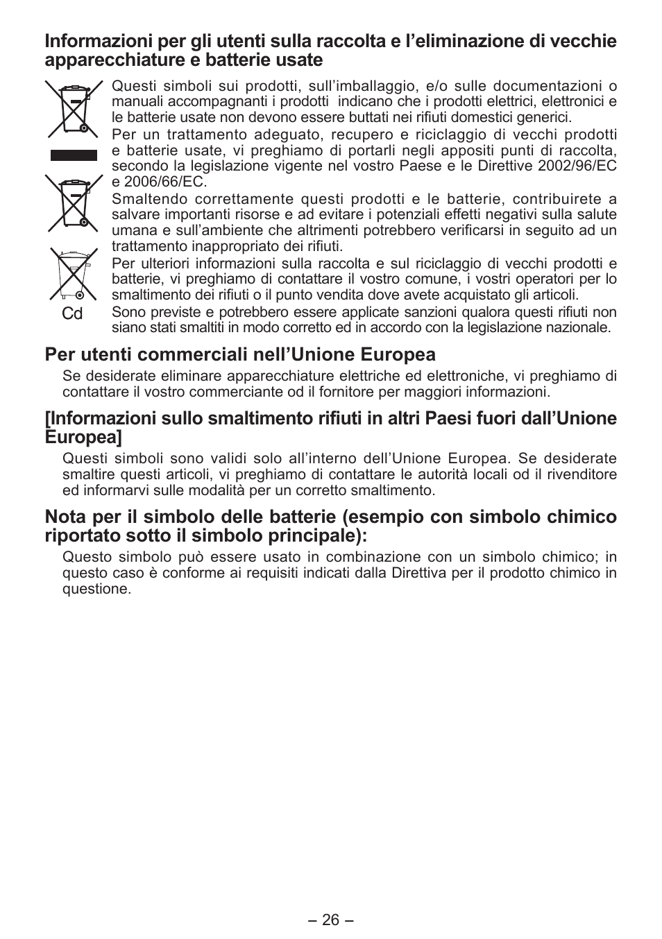 Per utenti commerciali nell’unione europea | Panasonic EY0L10 User Manual | Page 26 / 72