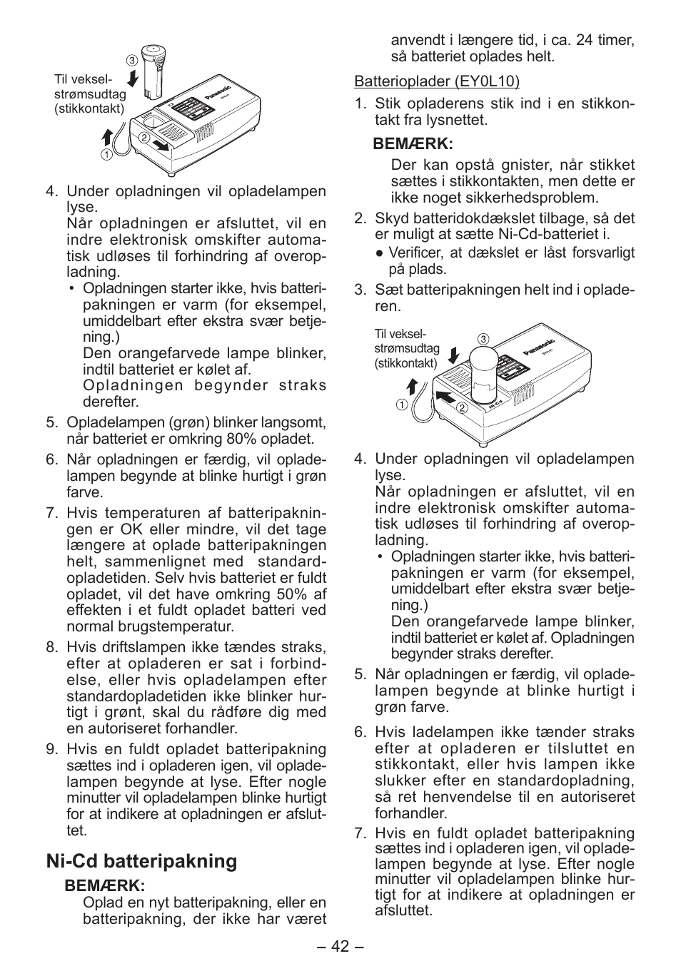 Ni­cd batteripakning | Panasonic EY0L10 User Manual | Page 42 / 72