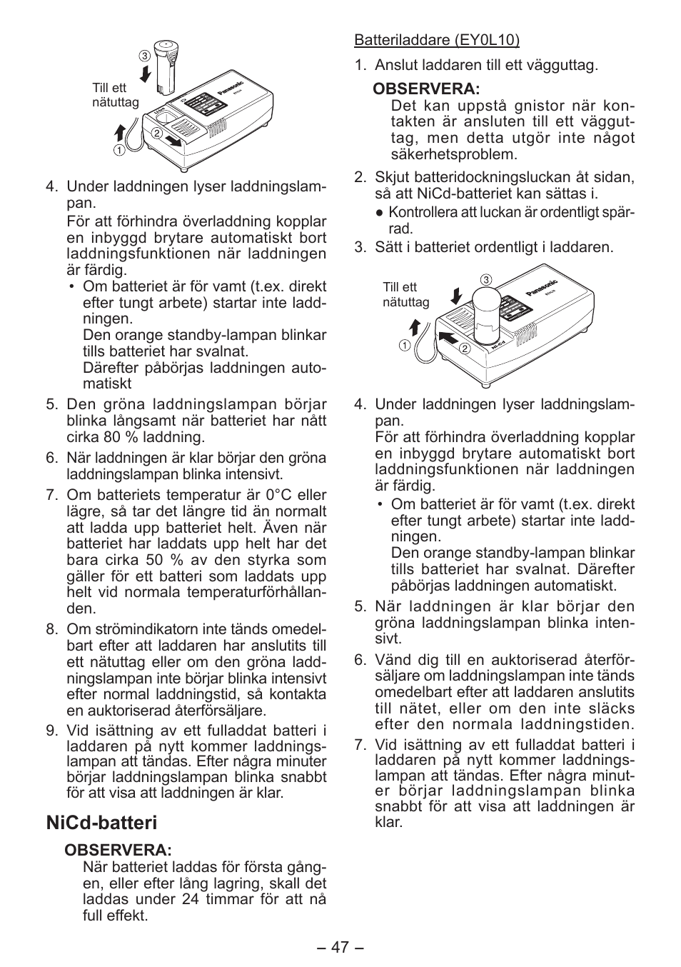 Nicd­batteri | Panasonic EY0L10 User Manual | Page 47 / 72