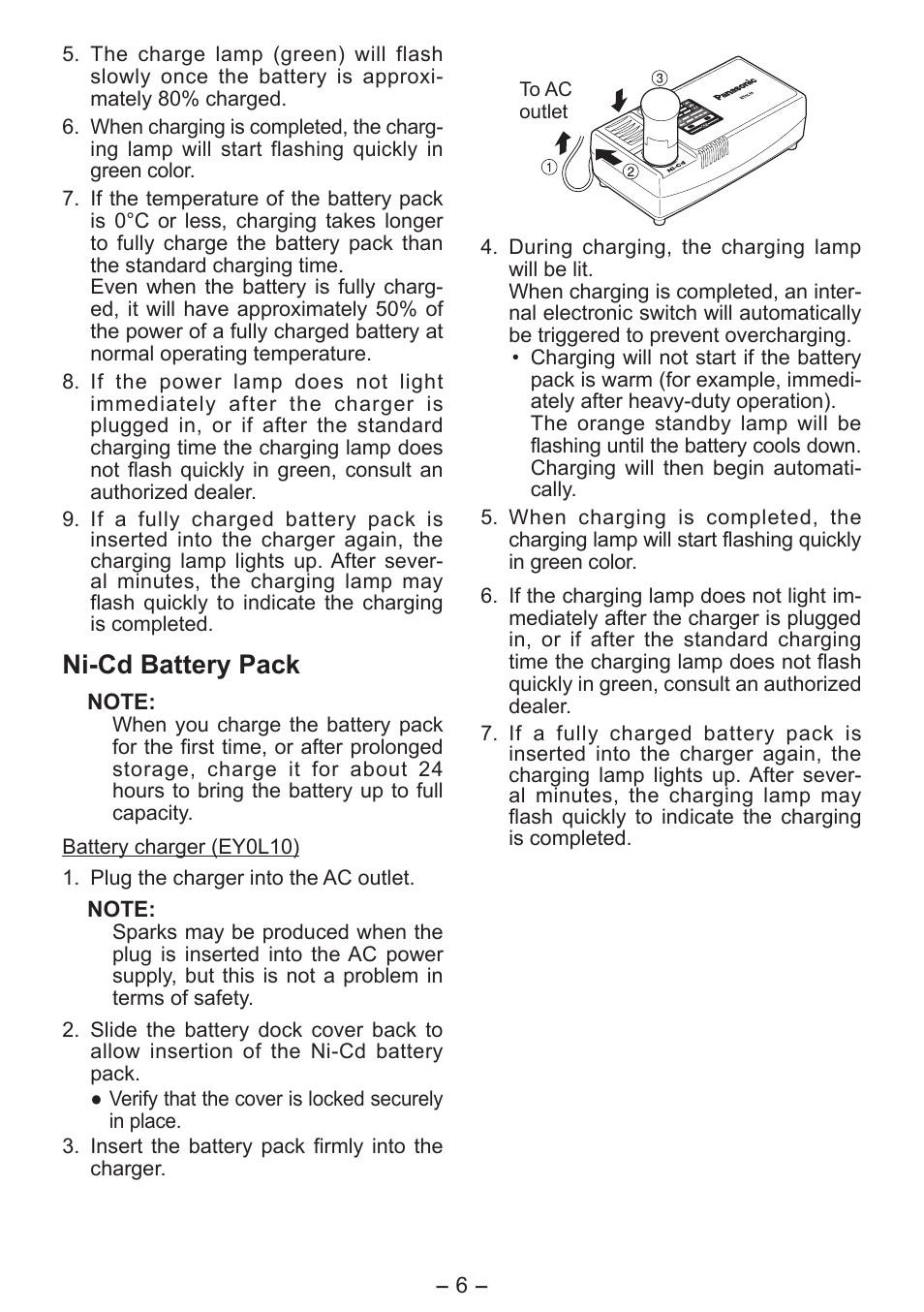 Ni­cd battery pack | Panasonic EY0L10 User Manual | Page 6 / 72