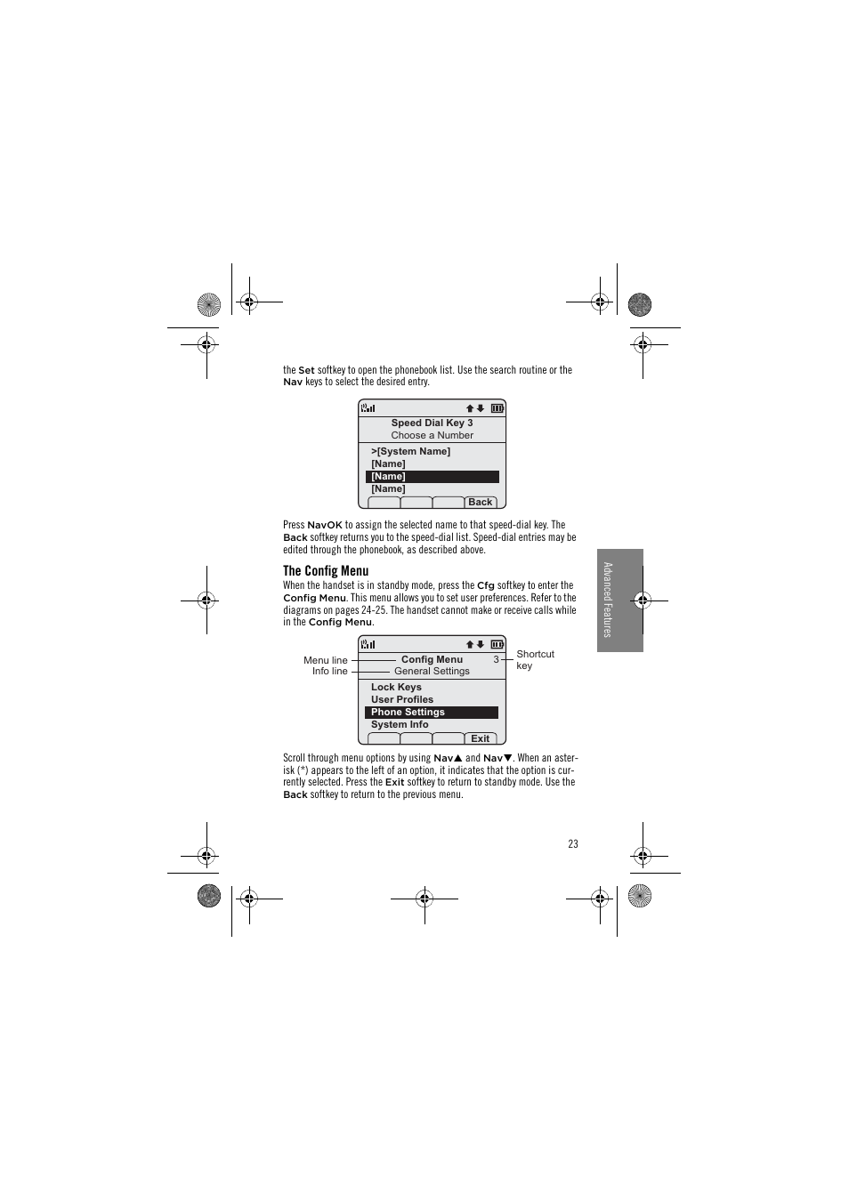 The config menu | Avaya 3641 User Manual | Page 23 / 48