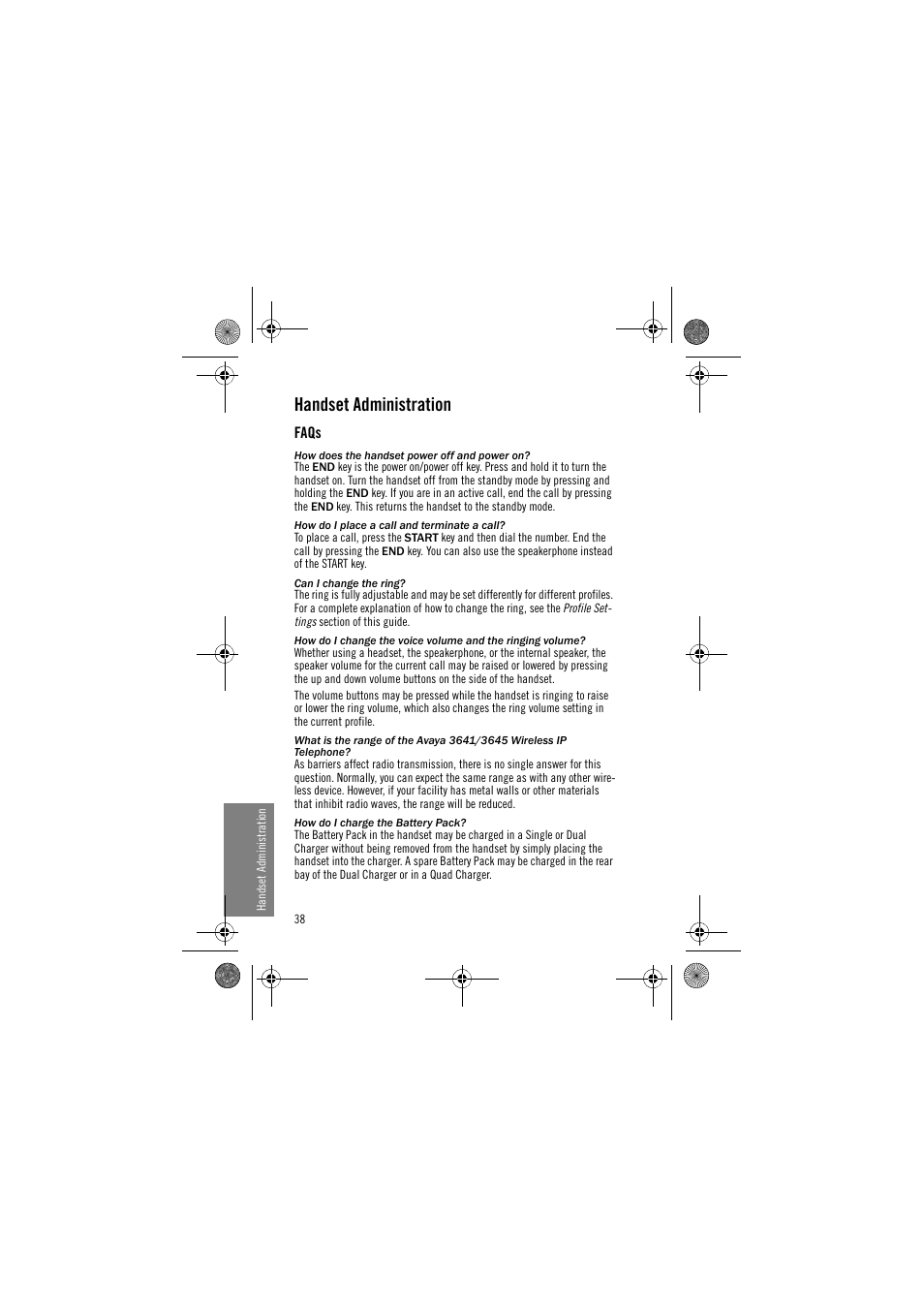 Handset administration, Faqs | Avaya 3641 User Manual | Page 38 / 48