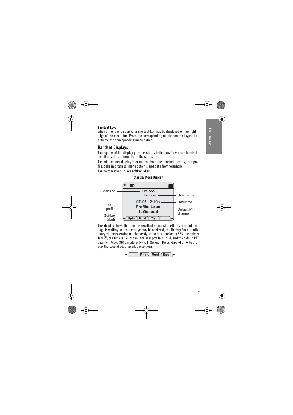 Handset displays, Shortcut keys | Avaya 3641 User Manual | Page 9 / 48