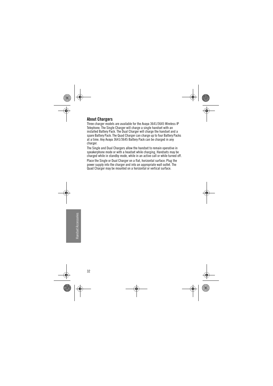 About chargers | Avaya 3645 User Manual | Page 32 / 48