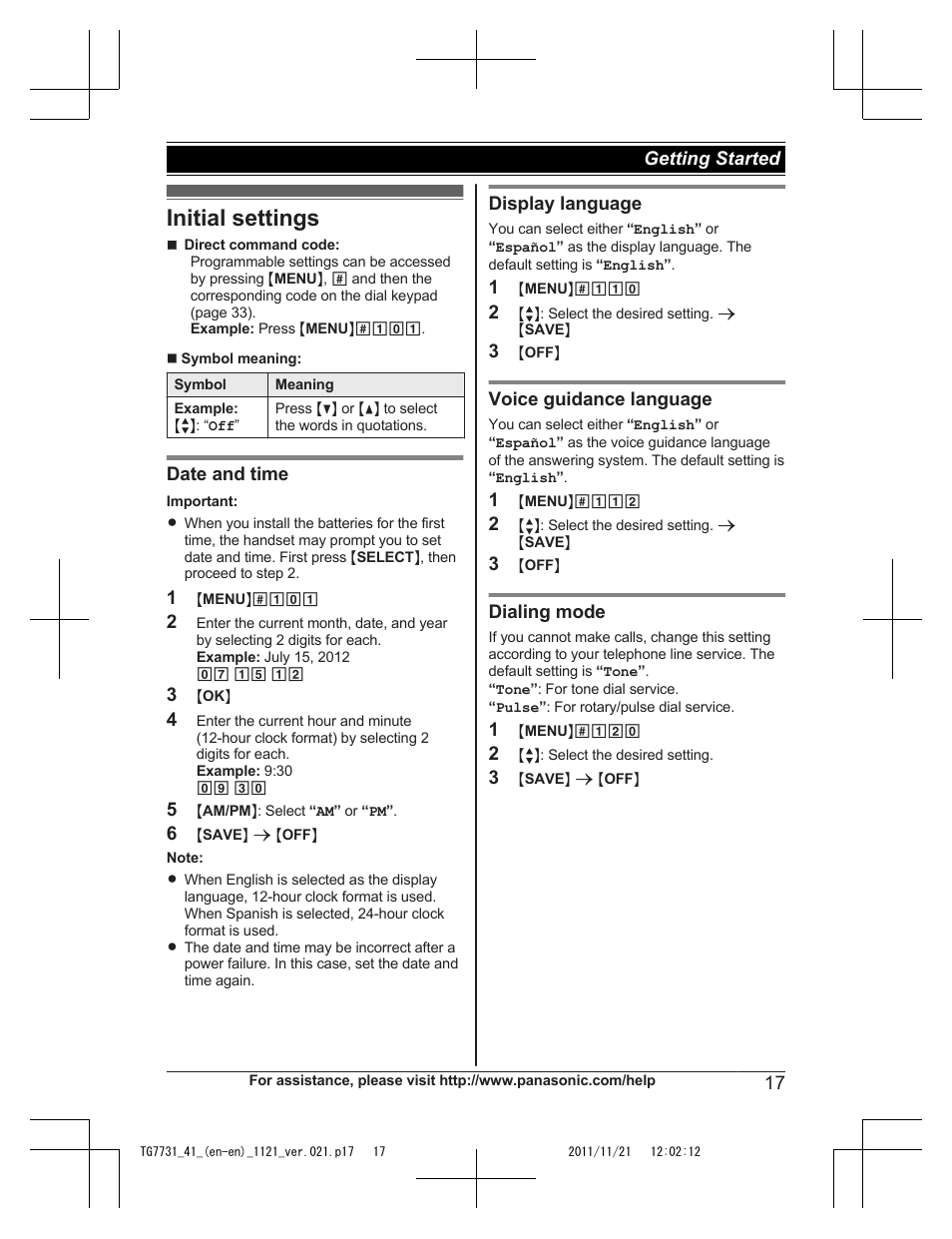 Initial settings | Panasonic KXTG7742 User Manual | Page 17 / 88