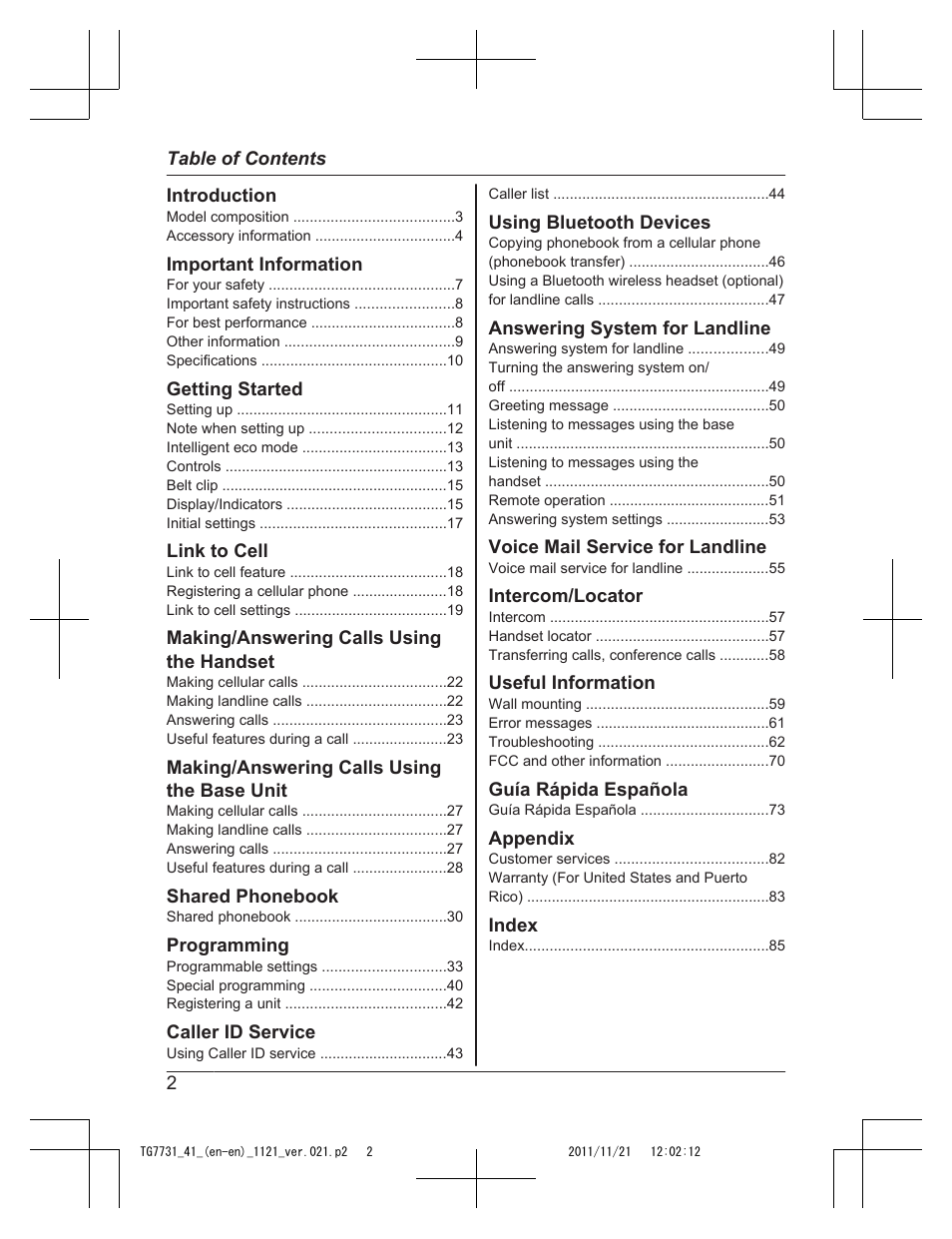 Panasonic KXTG7742 User Manual | Page 2 / 88