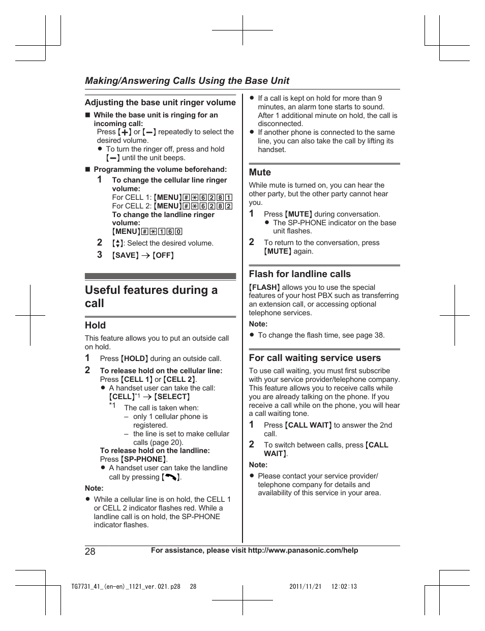 Useful features during a call | Panasonic KXTG7742 User Manual | Page 28 / 88