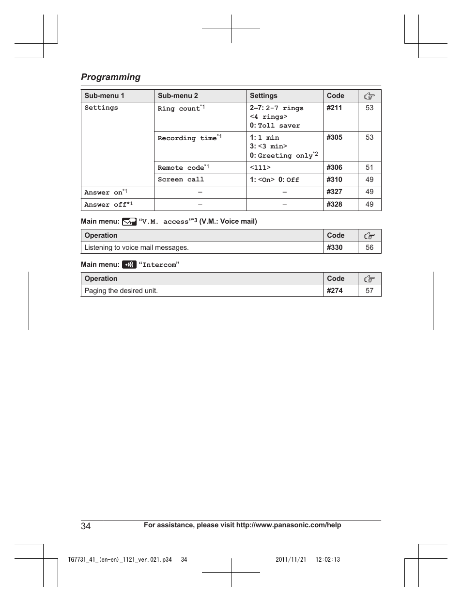 Programming | Panasonic KXTG7742 User Manual | Page 34 / 88