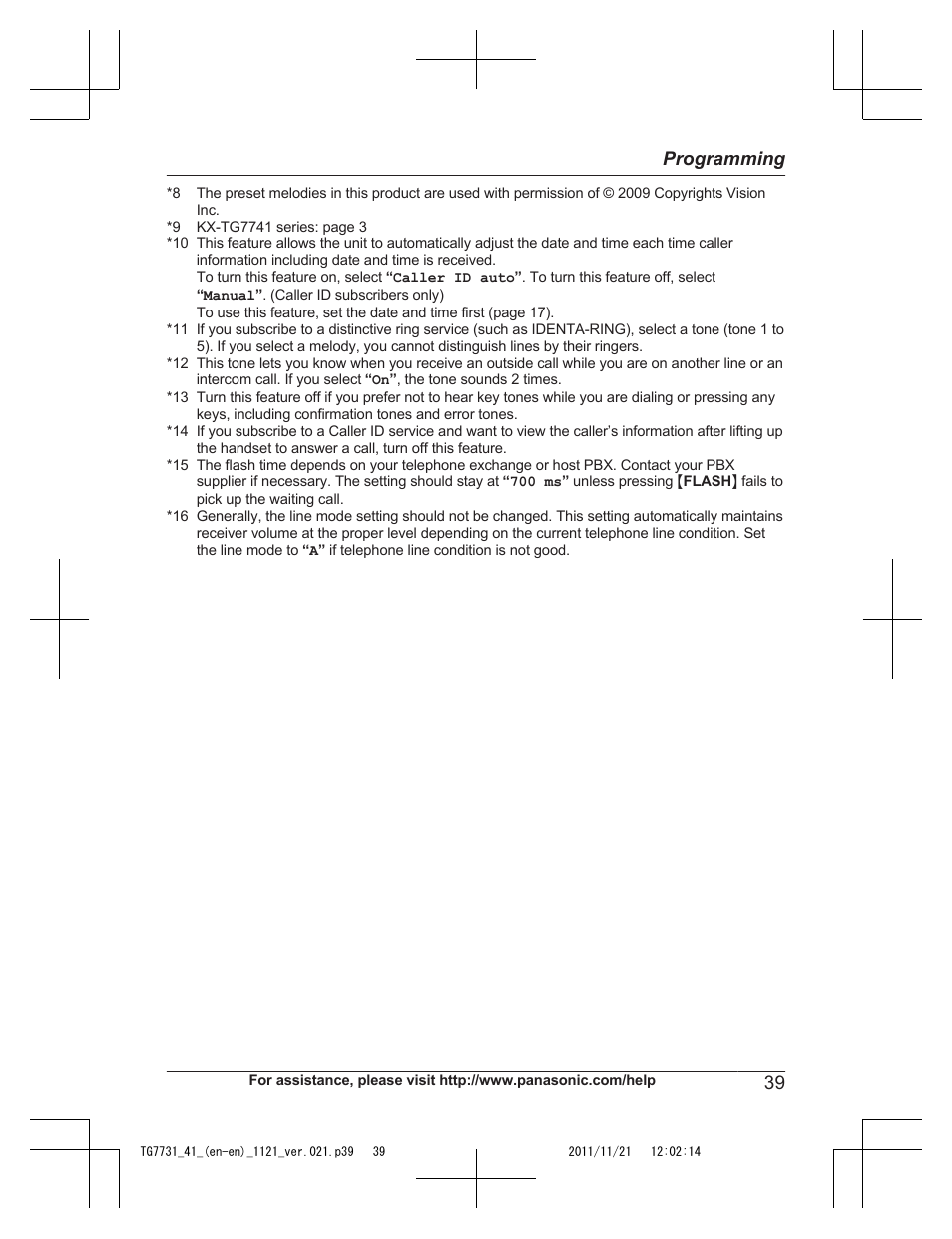 39 programming | Panasonic KXTG7742 User Manual | Page 39 / 88