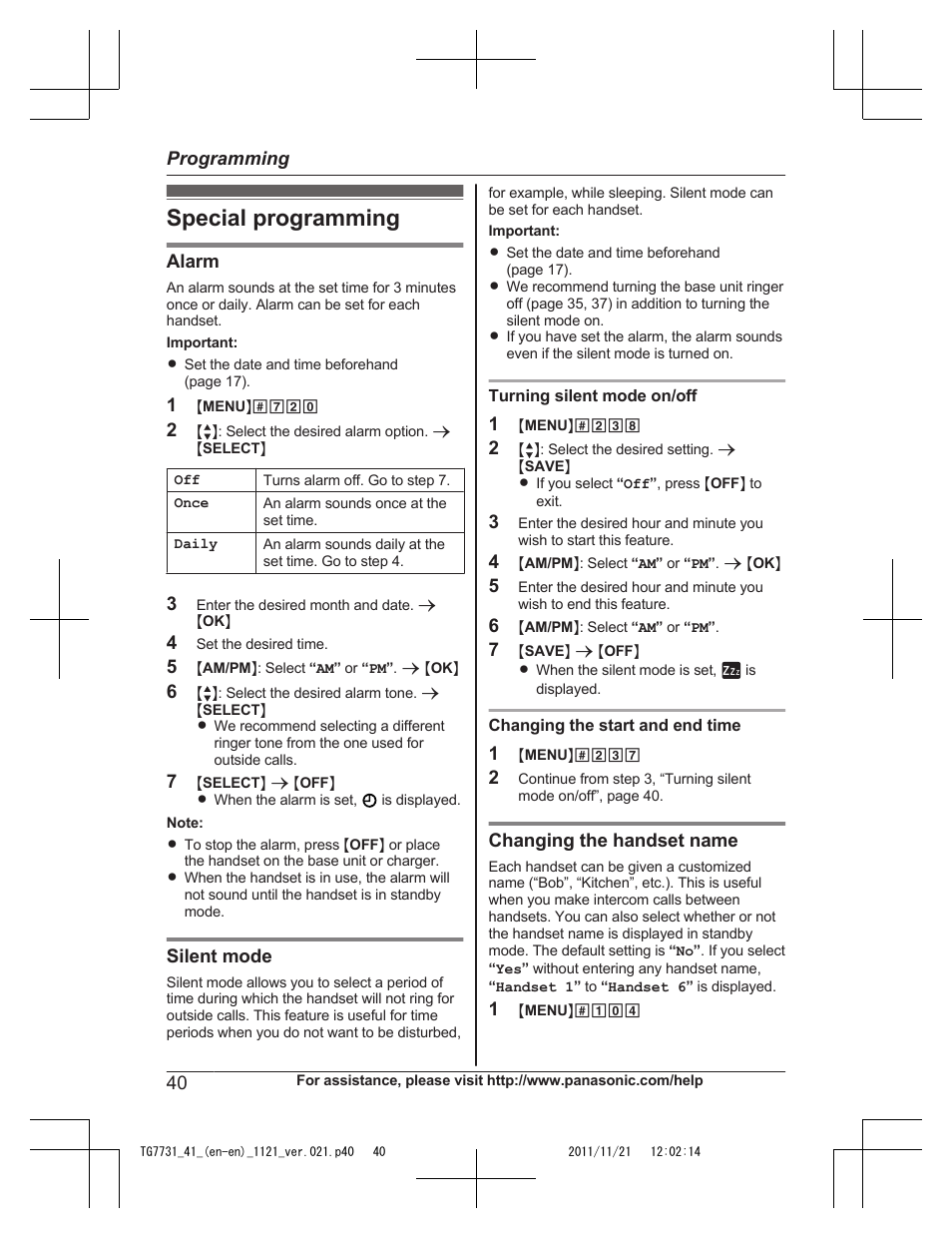 Special programming | Panasonic KXTG7742 User Manual | Page 40 / 88