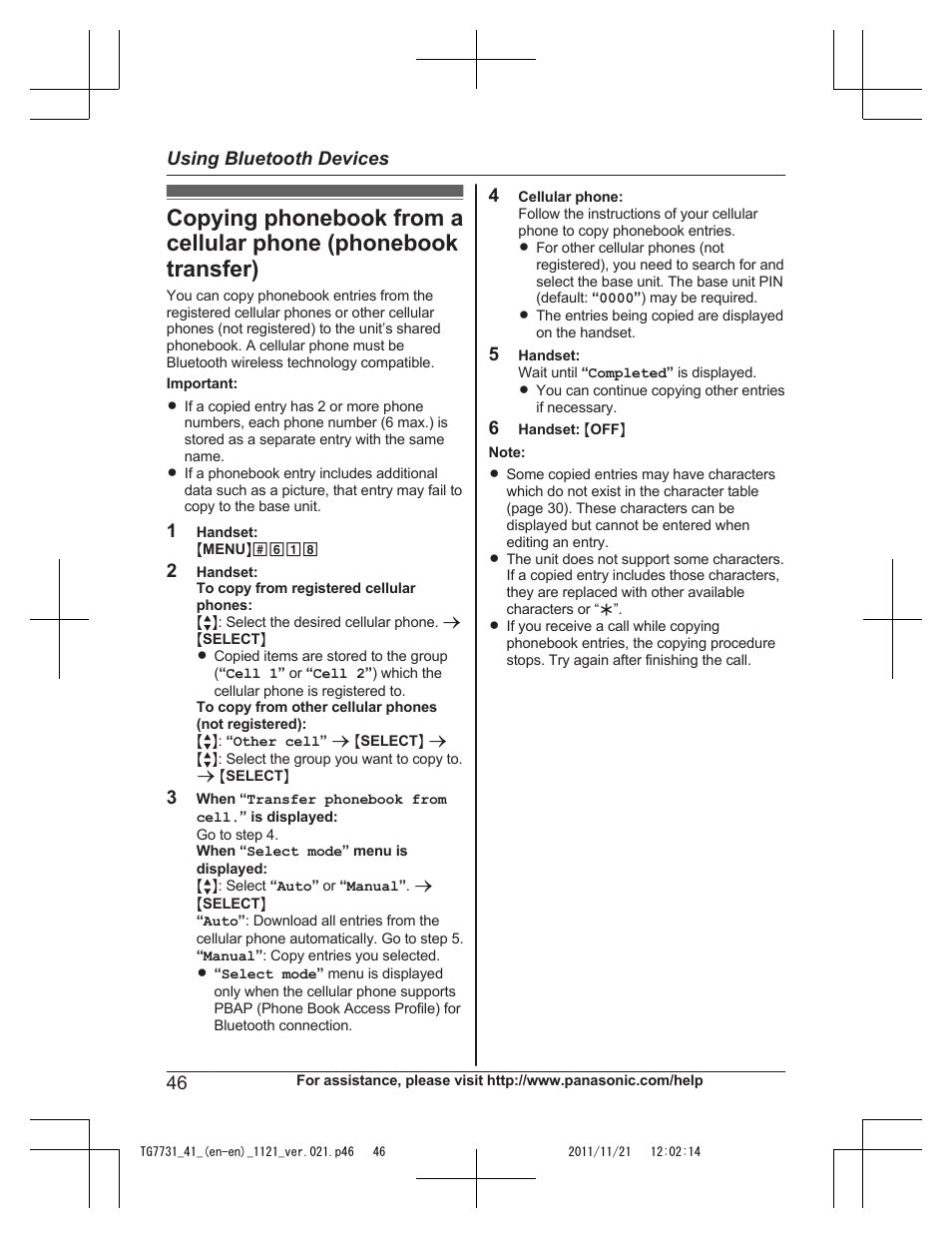 Using bluetooth devices | Panasonic KXTG7742 User Manual | Page 46 / 88