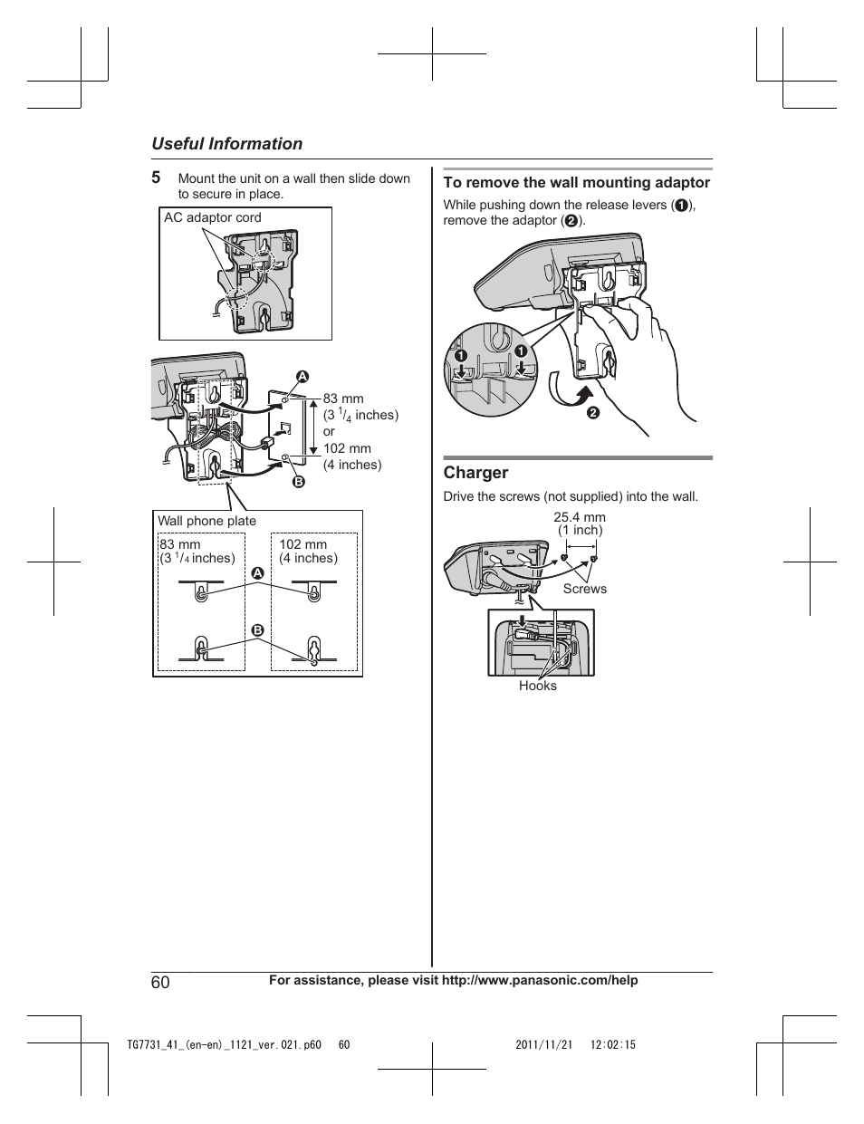 Charger, Useful information | Panasonic KXTG7742 User Manual | Page 60 / 88