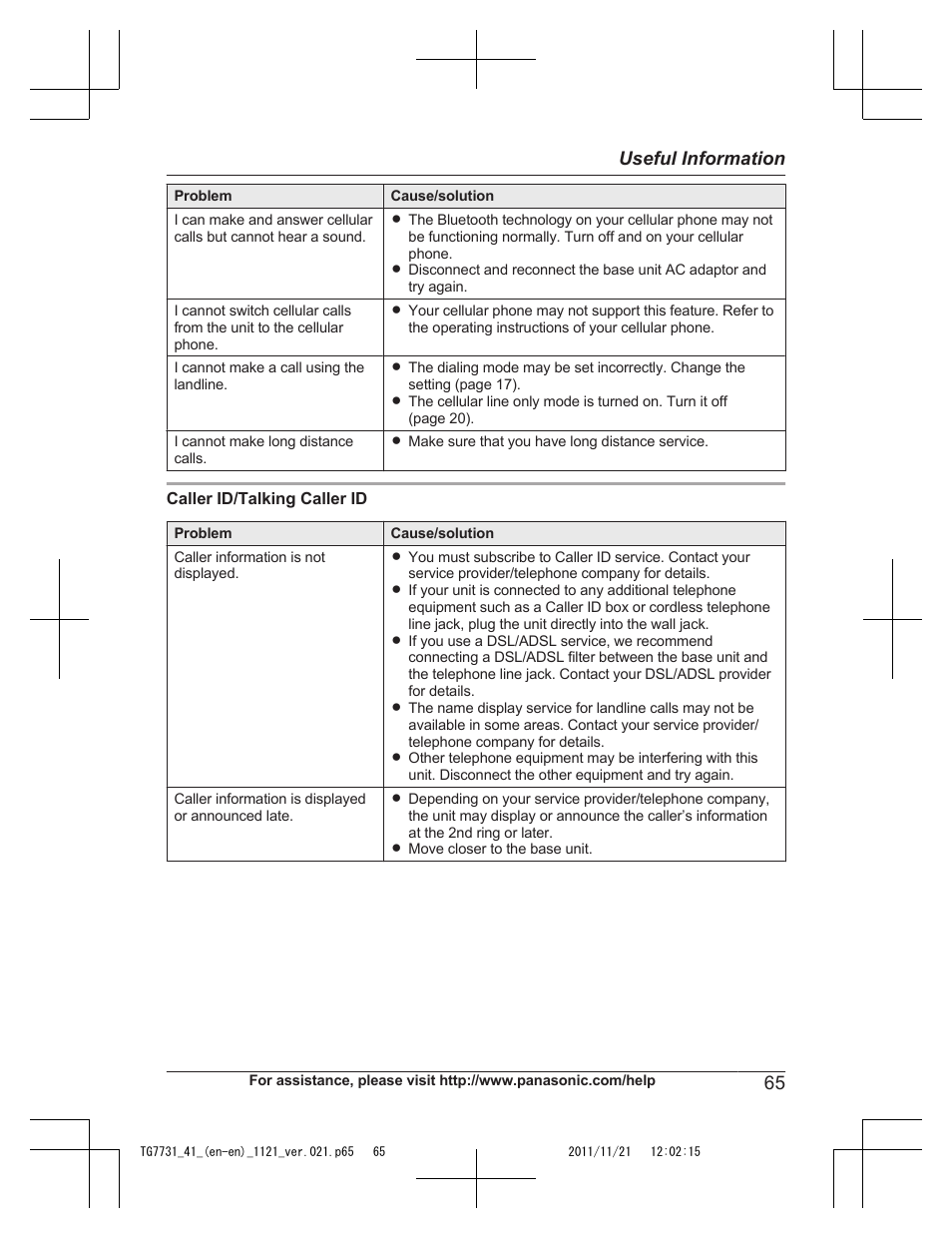 65 useful information | Panasonic KXTG7742 User Manual | Page 65 / 88