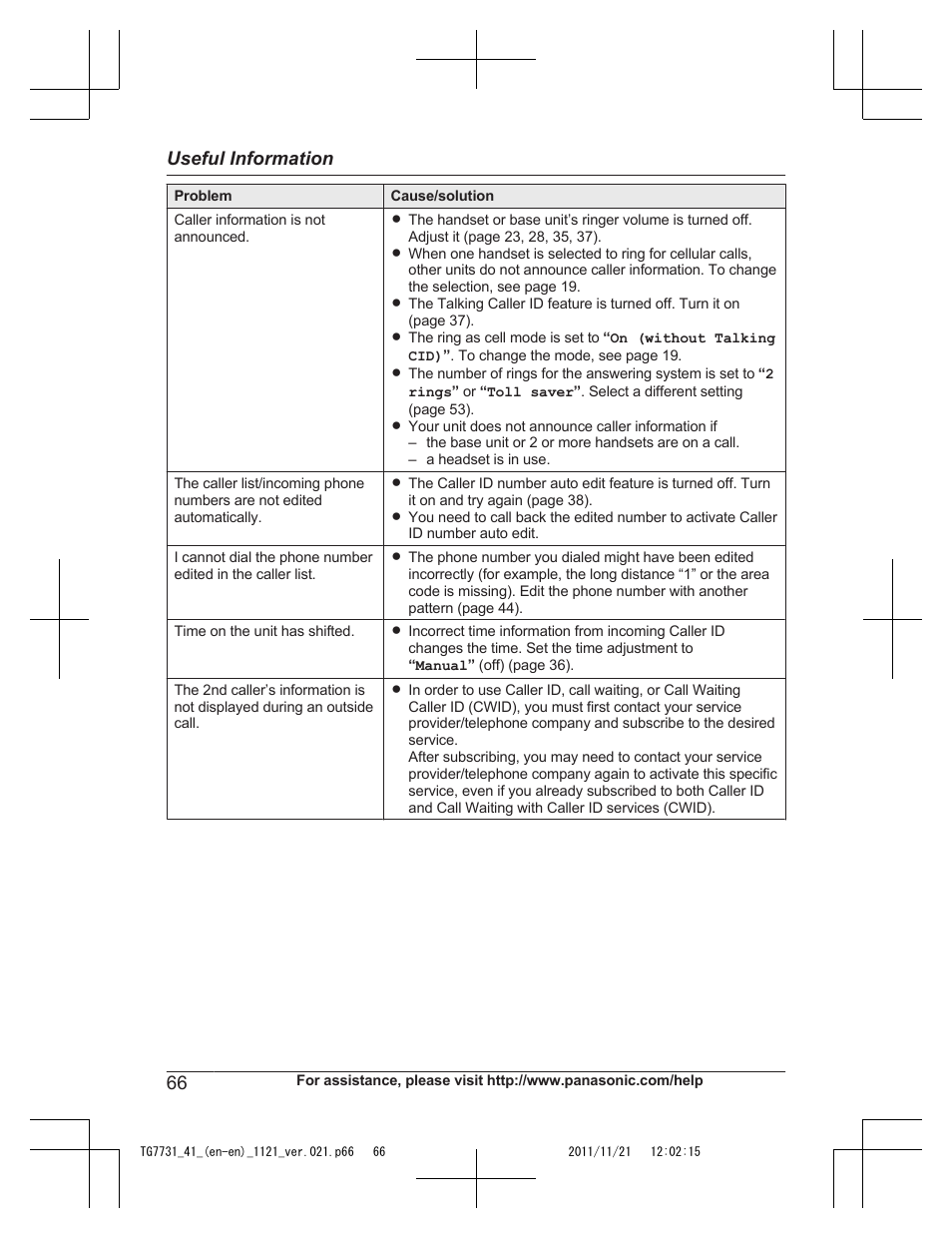 Useful information | Panasonic KXTG7742 User Manual | Page 66 / 88