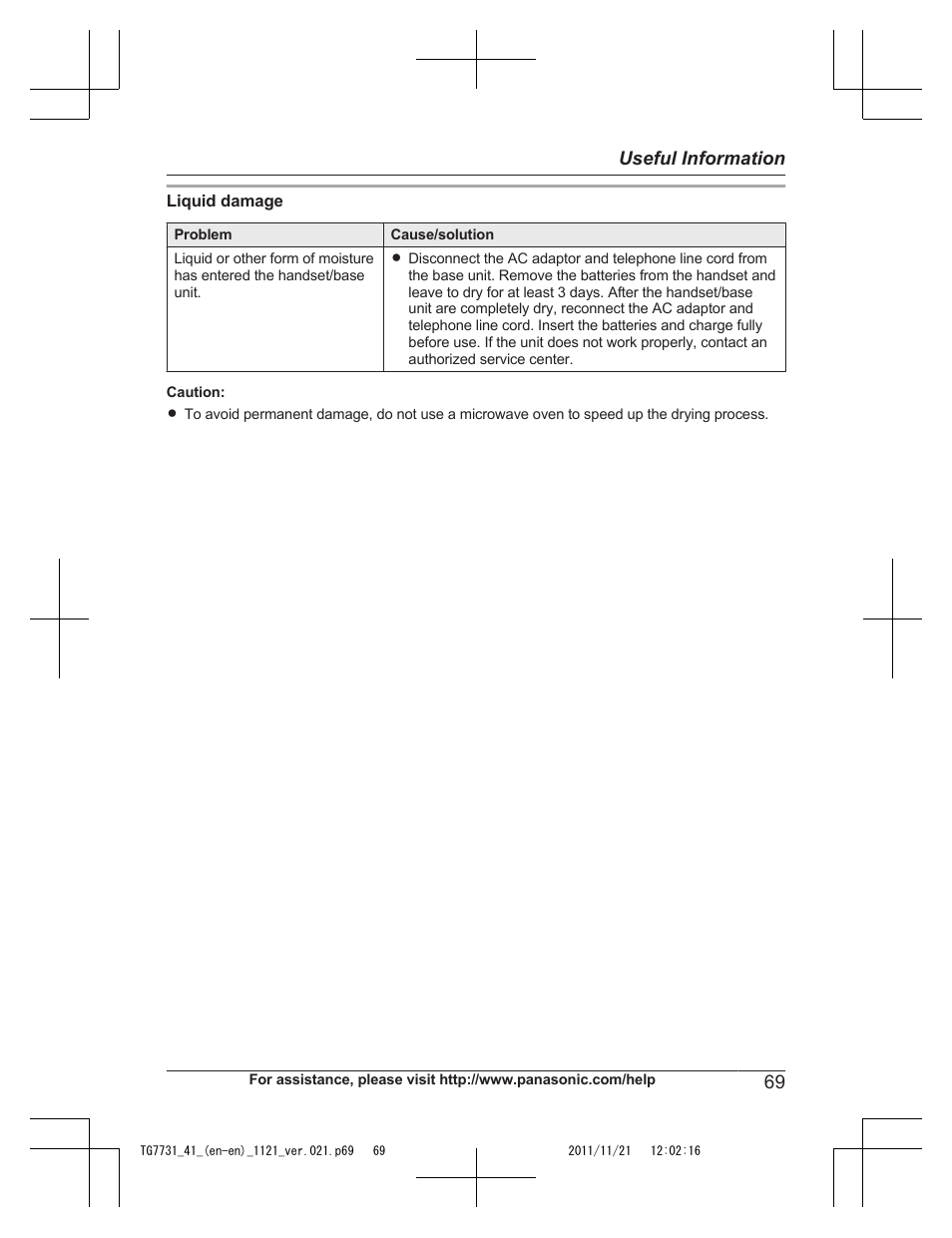 69 useful information | Panasonic KXTG7742 User Manual | Page 69 / 88