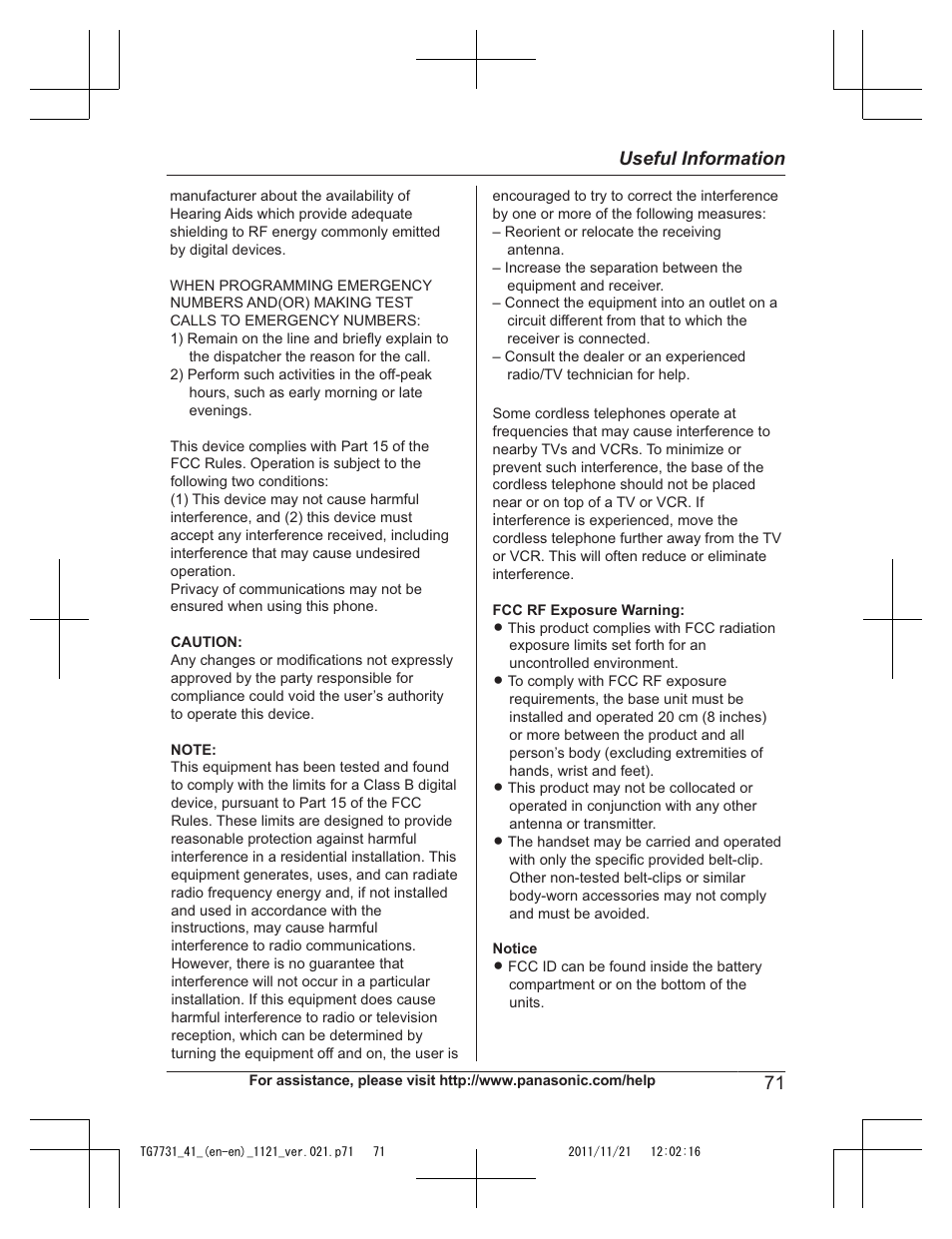 71 useful information | Panasonic KXTG7742 User Manual | Page 71 / 88