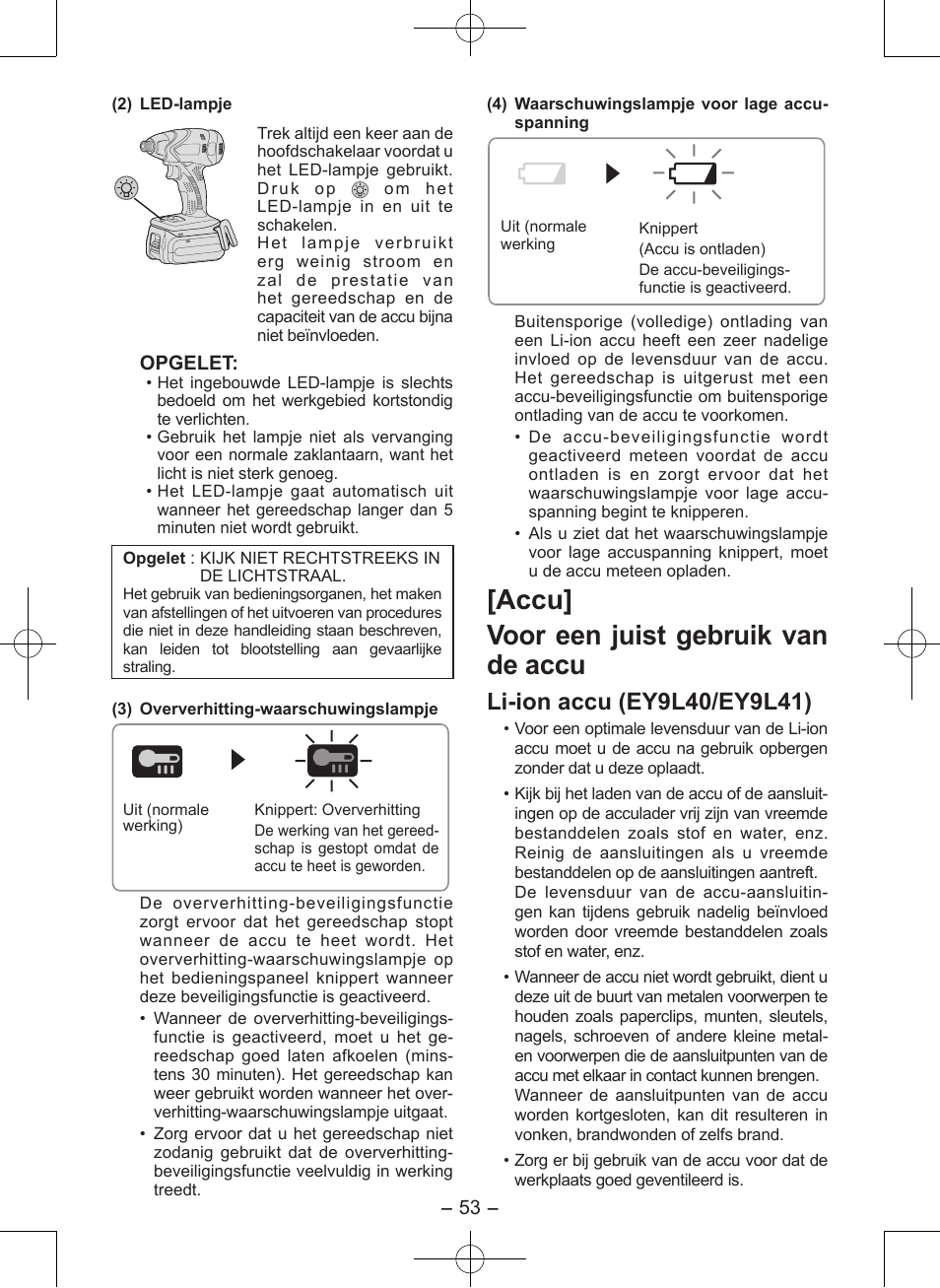 Accu] voor een juist gebruik van de accu | Panasonic EY7546 User Manual | Page 53 / 116