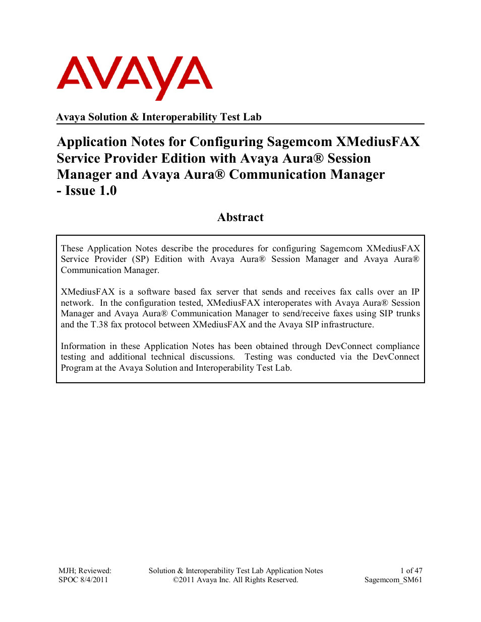 Avaya SM61 User Manual | 47 pages