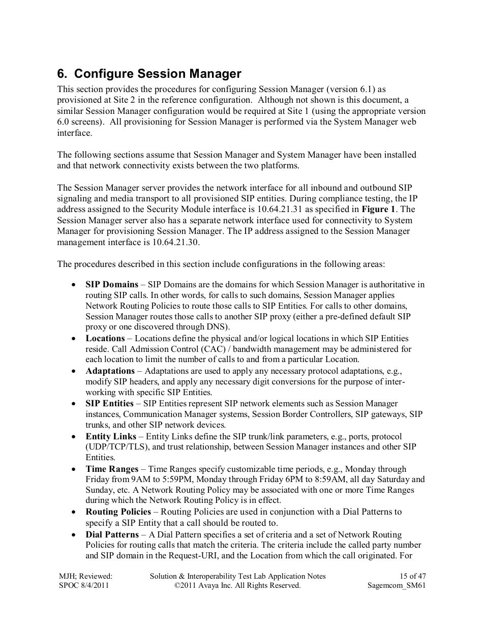 Configure session manager | Avaya SM61 User Manual | Page 15 / 47