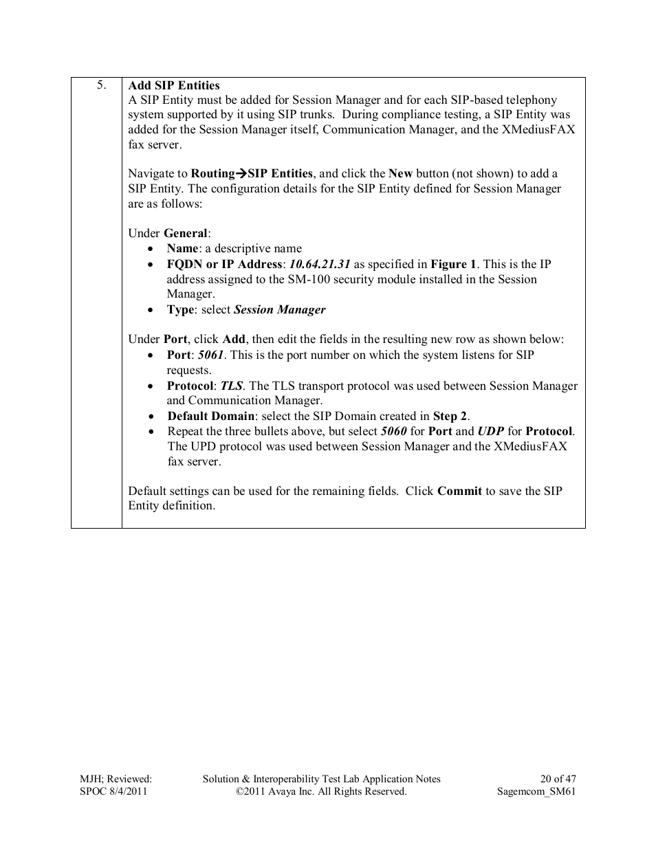 Avaya SM61 User Manual | Page 20 / 47