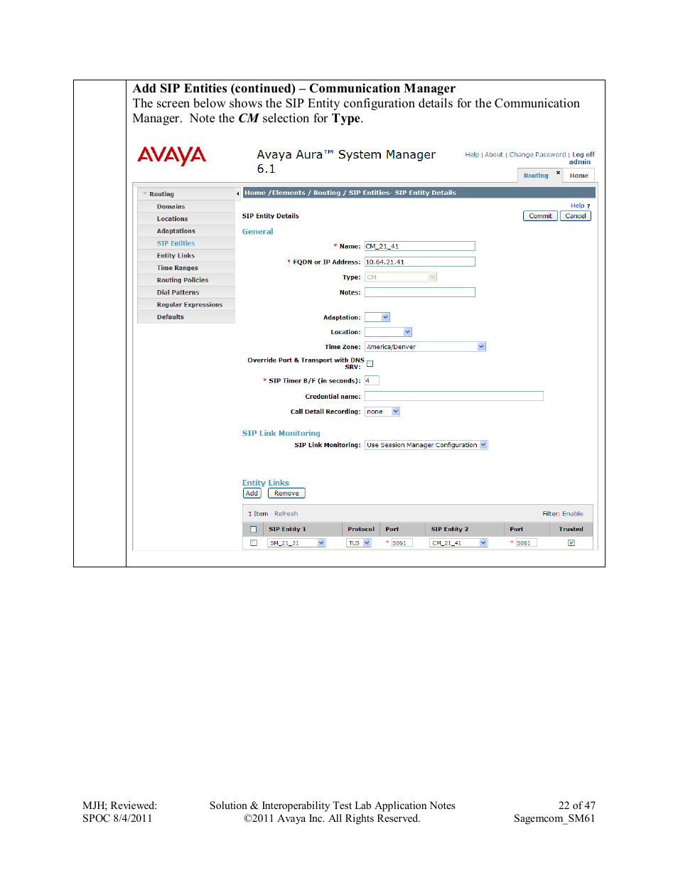 Avaya SM61 User Manual | Page 22 / 47