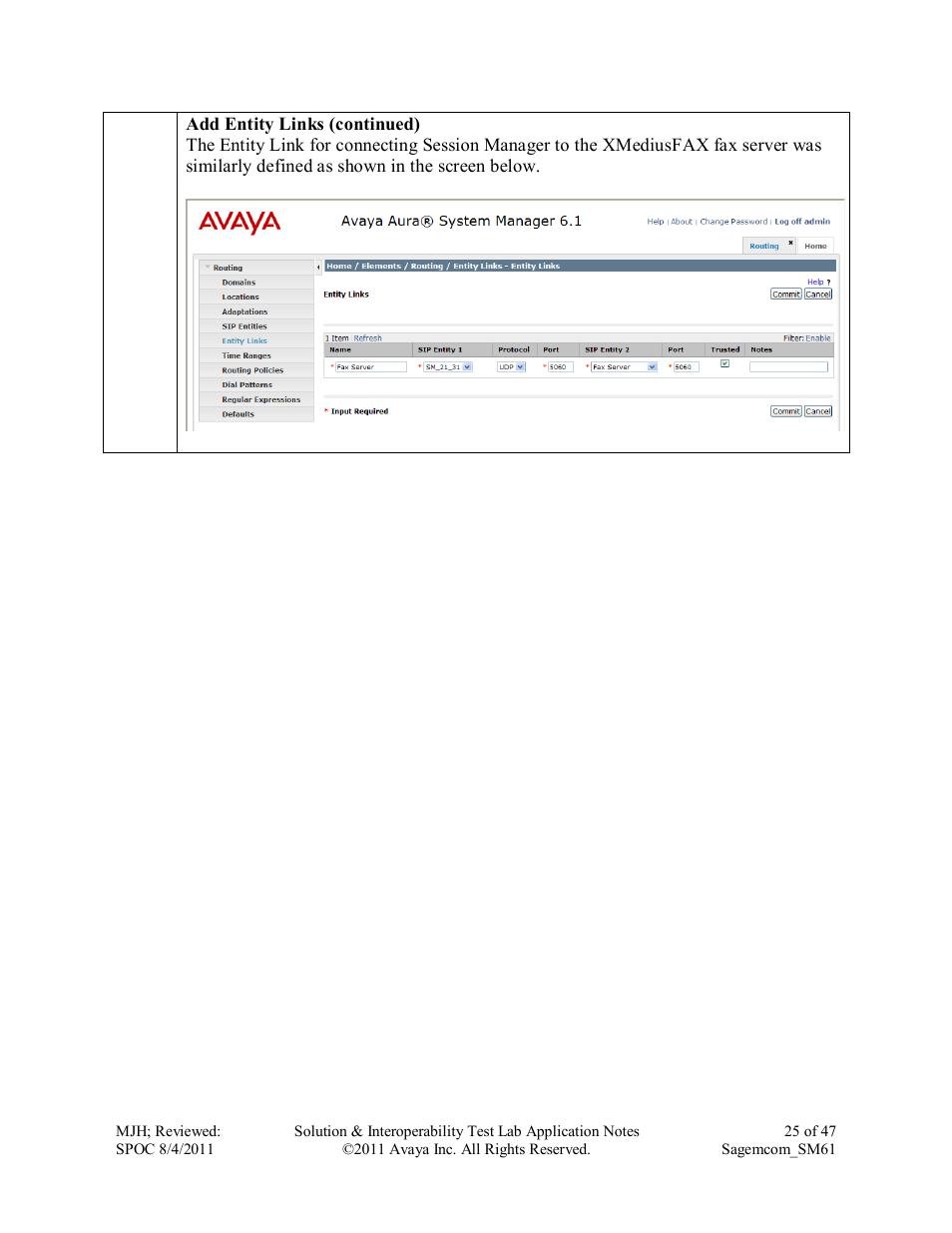 Avaya SM61 User Manual | Page 25 / 47