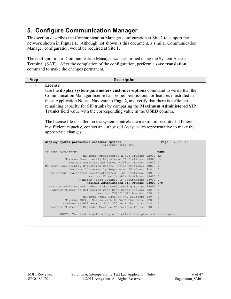Configure communication manager | Avaya SM61 User Manual | Page 6 / 47