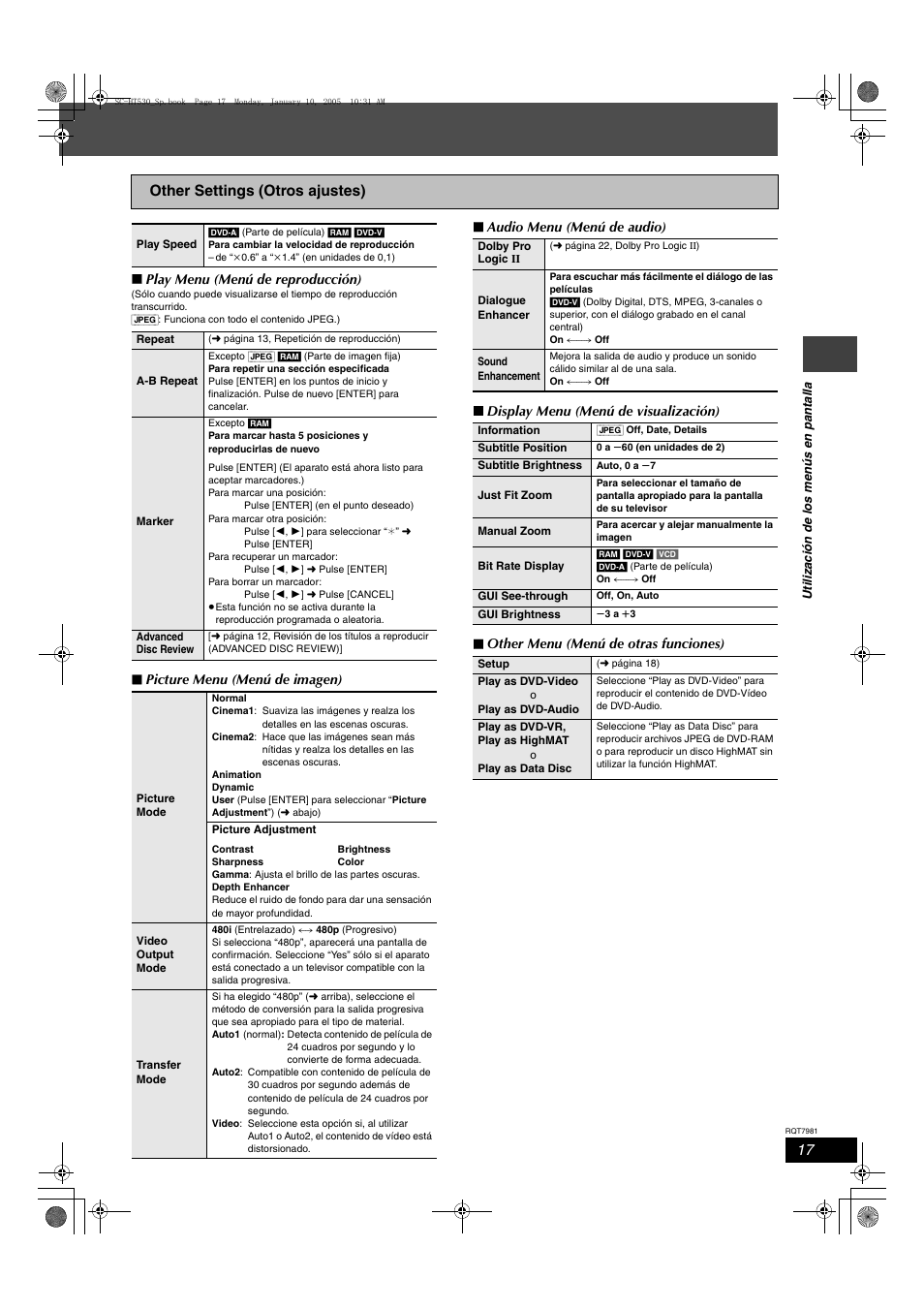 Other settings (otros ajustes) | Panasonic SCHT530 User Manual | Page 17 / 32