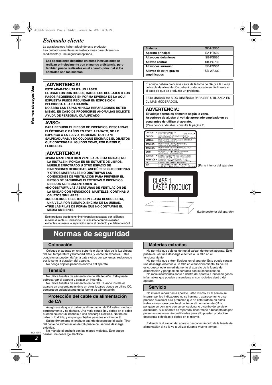 Normas de seguridad, Estimado cliente, Advertencia | Aviso | Panasonic SCHT530 User Manual | Page 2 / 32