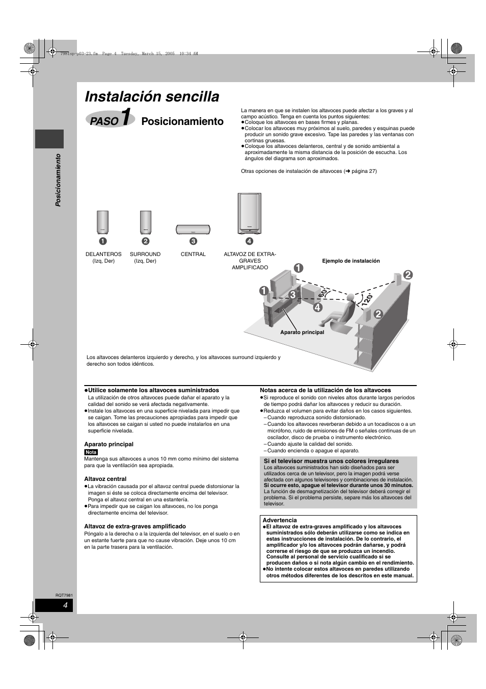 Instalación sencilla, Paso, Posicionamiento | Panasonic SCHT530 User Manual | Page 4 / 32