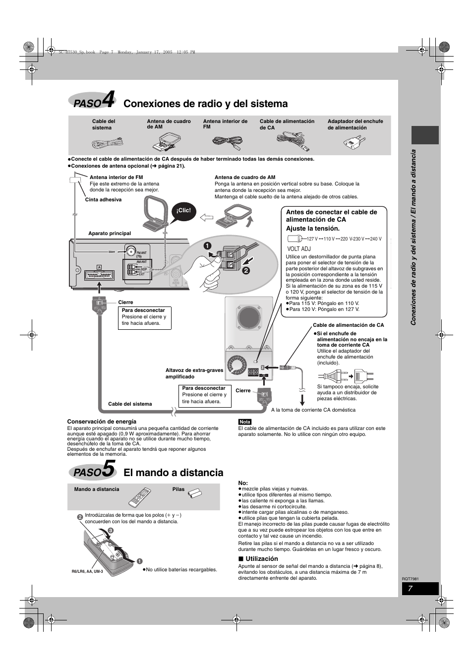 Paso, Conexiones de radio y del sistema, El mando a distancia | Panasonic SCHT530 User Manual | Page 7 / 32