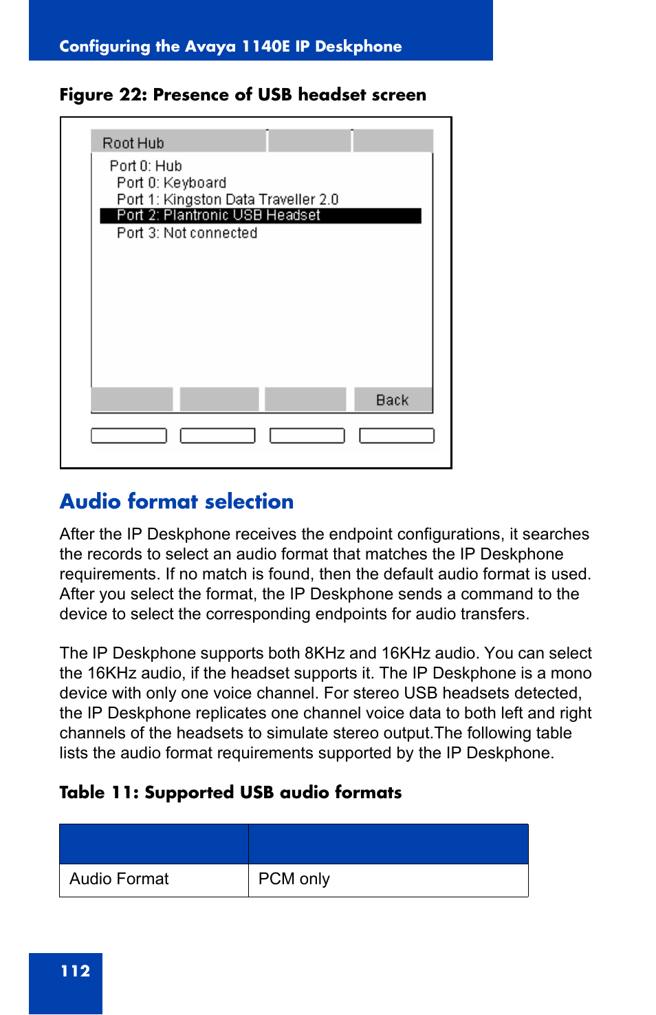 Audio format selection | Avaya 1140E IP User Manual | Page 112 / 418